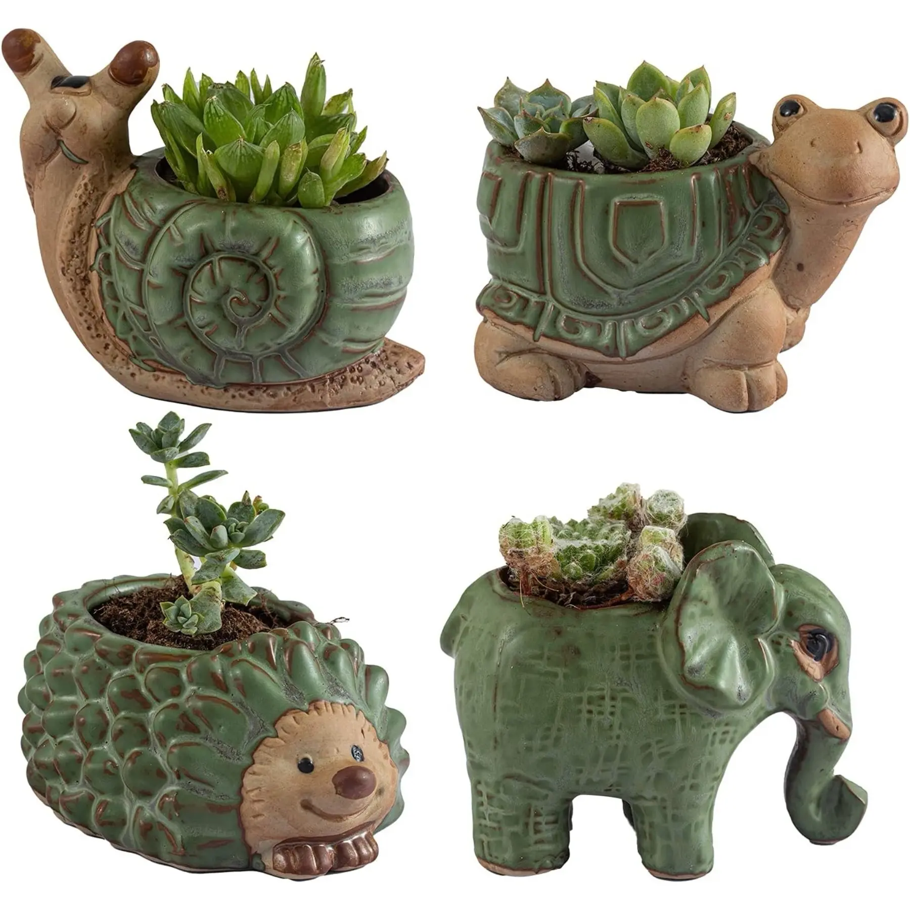 4 Pcs Small Succulent Plant Pots with Drain Holes, Indoor/outdoor Ceramic Animal Pots, Cute Cactus/bonsai Pots, Home Office Decor, Gift Idea