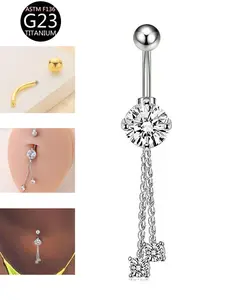 Luxury Rhinestone Fringe Chain Belly Ring, Silver Color Titanium Alloy Navel Piercing Jewelry, Punk Style Body Accessory for All Seasons