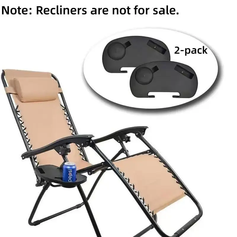 2-Pack Lounge Chair Side Table Tray, Outdoor Camping Leisure Chair Accessories, Cup Holder, Phone Slot, Portable Beach Chair Side Table