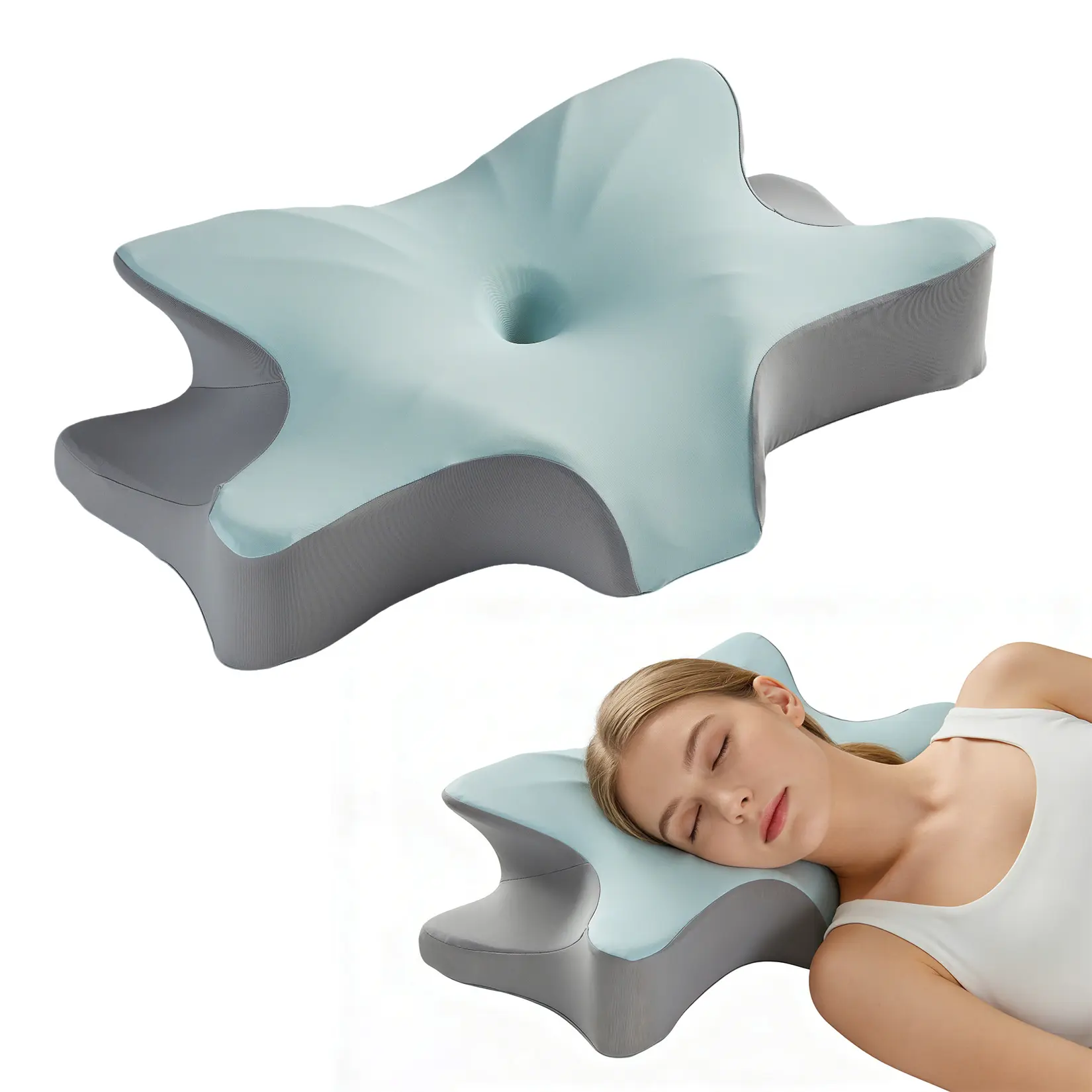 【GAOMON】Cervical Neck Pillow for Pain Relief, Ergonomic Memory Foam Pillow with Dual Height, Orthopedic Contour Pillow for Side Back Stomach Sleepers, Washable Cover, Cool & Breathable