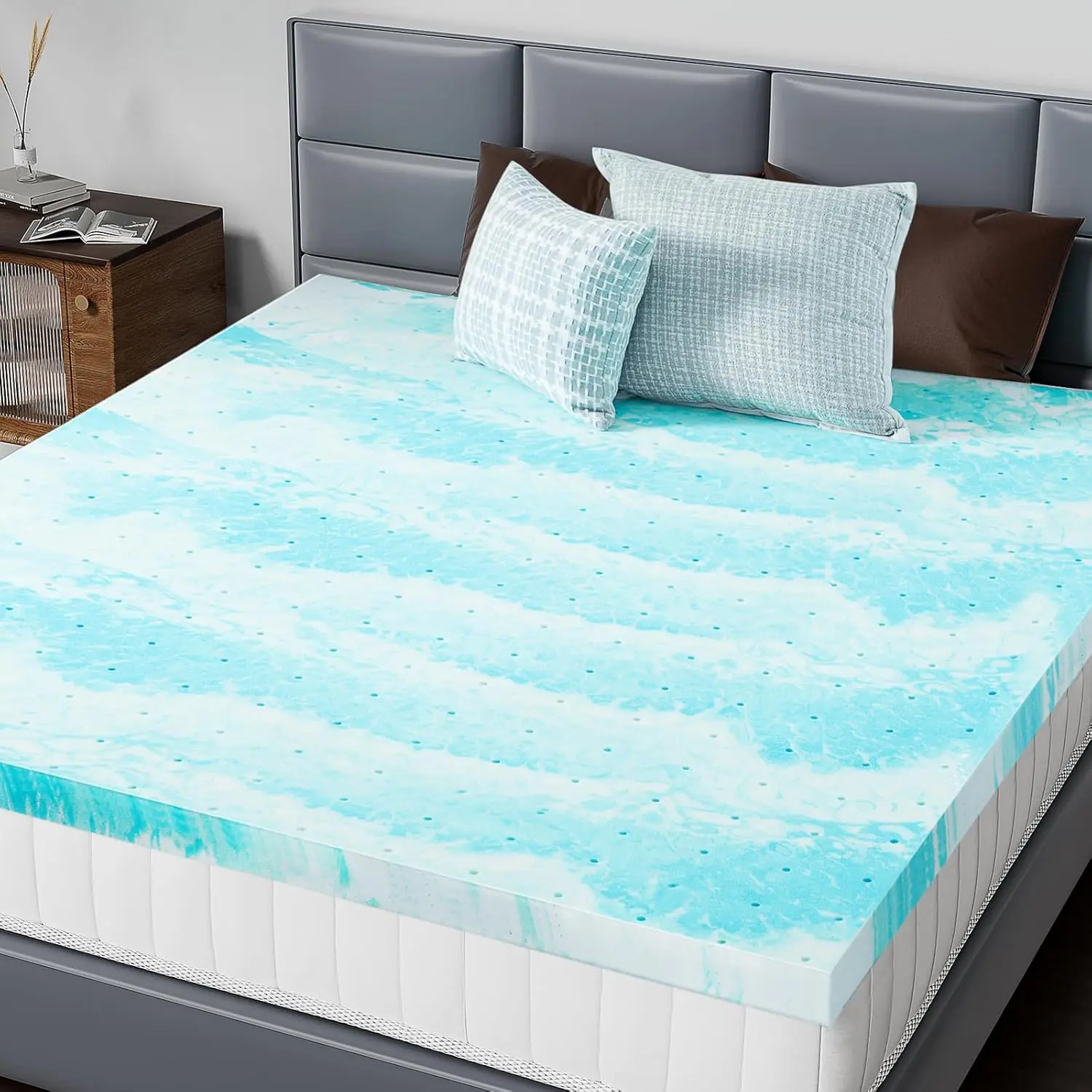 Mattress Toppers Full Size, 2 Inch Thick Bed Topper Pad Cooling Gel Infused Soft Comfy Padding Breathable for Sleeper Sofa Couch RV, CertiPUR-US Certified, Blue
