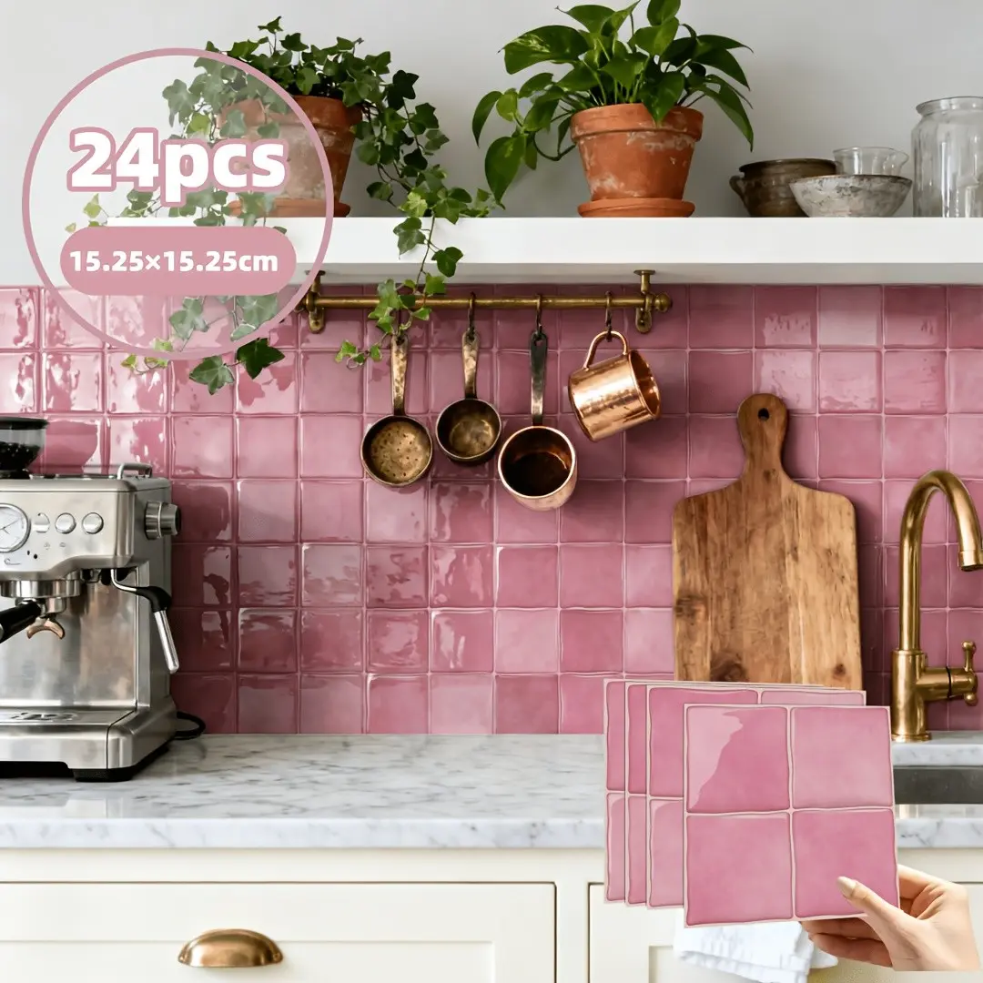 24pcs Self-Adhesive Tile Wall Stickers, Decorative Tiles Stickers, Waterproof Splash-Proof Decor, 6x6 Inch, for Kitchen, Bedroom, Living Room, Easy Installation