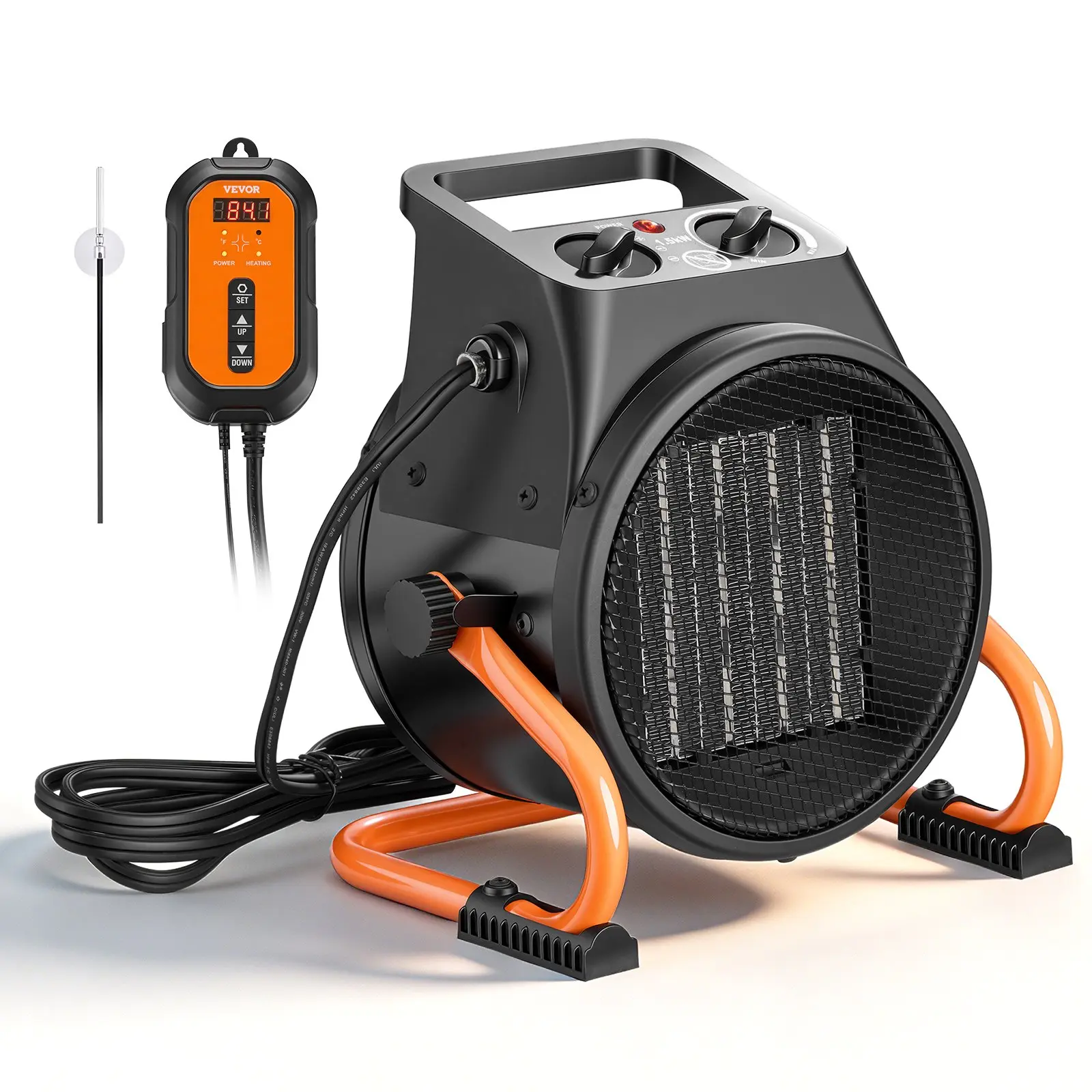 VEVOR Greenhouse Heater - 1500W Power Electric PTC Space Heater with Thermostat Safe, Heat + Vent, High Hardness, Small Footprint, Fan, Low/High Heat Modes, 15 Adjustable Angle, Overheat Protection for Grow Tent, Home Office