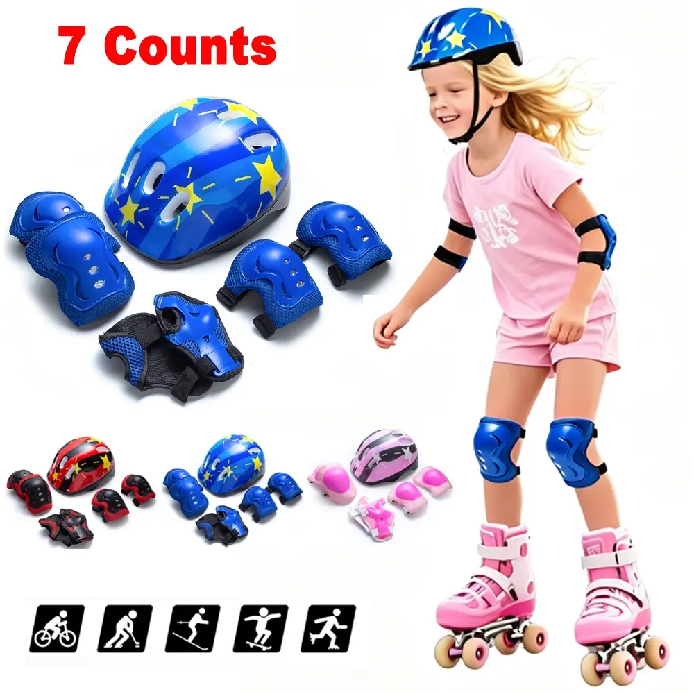 7Pcs/Set Sports Knee Elbow Wrist Brace with Helmet