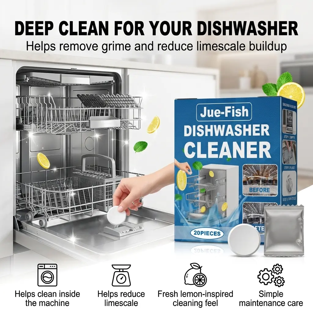 Dishwasher Cleaner Tablets, Dishwasher Cleaning Tabs for Countertop, Built-In and Drawer Dishwashers, Grease Residue, Food Stains, Limescale, Odor Care, Appliance Interior Cleaner, Home Kitchen Cleaning and Daily Dishwasher Maintenance Use