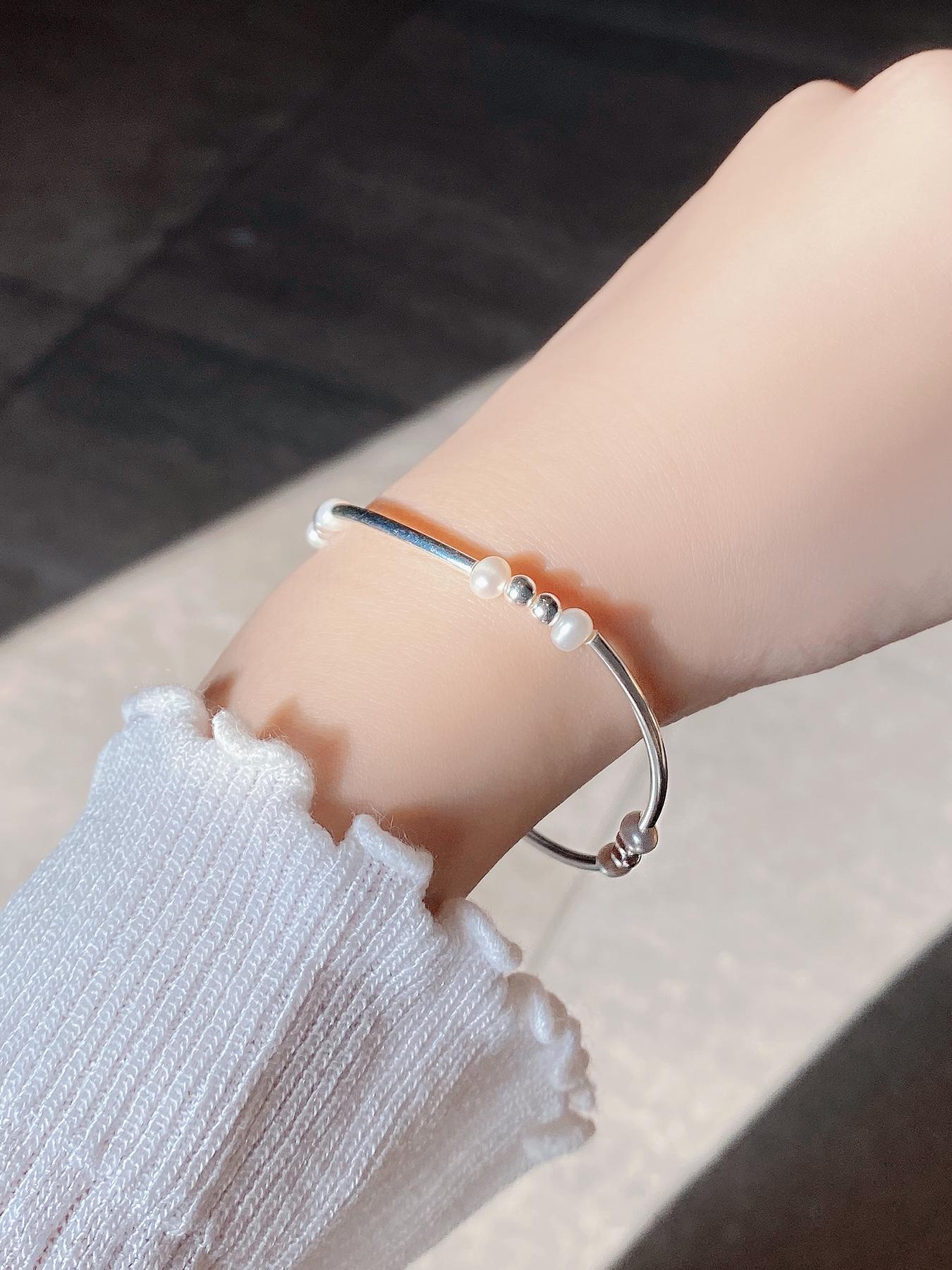 925 Sterling Silver Faux Pearl Decor Bracelet, Fashion Jewelry Accessories for Women & Girls, Simple Jewelry for Party Decor, Trendy Exquisite Jewelry for Gift, Pretty Bracelet