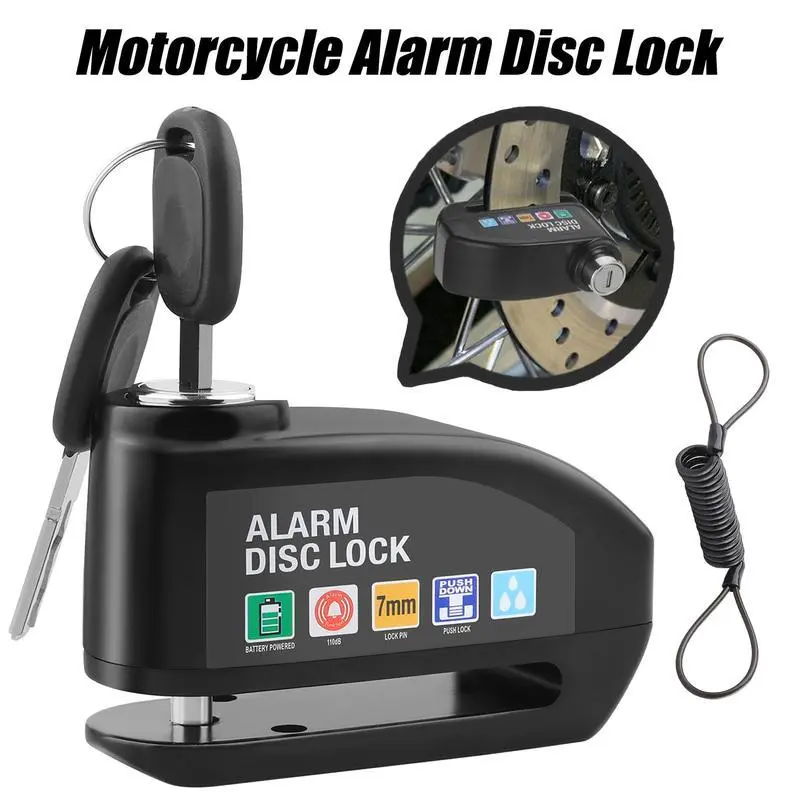 110dB High Decibels Sturdy Zinc Alloy Alarm Disc Brake Lock - Waterproof Motorcycle Anti-Theft Alarm System, 5ft Reminder Cable & Carry Pouch, Father's Day Gift for Bike/Scooter