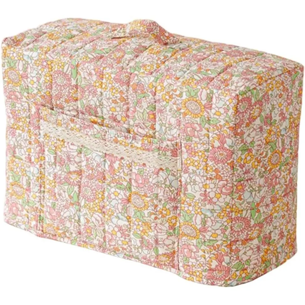 17-Inch Orange Quilted Fabric Sewing Machine Dust Cover with Pocket, Floral Pattern Home Organizer for Craft Room Storage & Dust Protection, Machine Cover