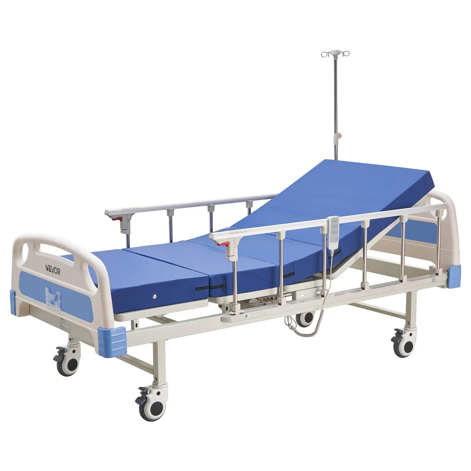 VEVOR Premium 2 Function Full Electric Hospital Bed, ICU Electric Medical Bed with Backrest Legrest Adjustment, 5" Locking Casters, High-Density Foam Mattress for Home Hospital, 550LBS Loading