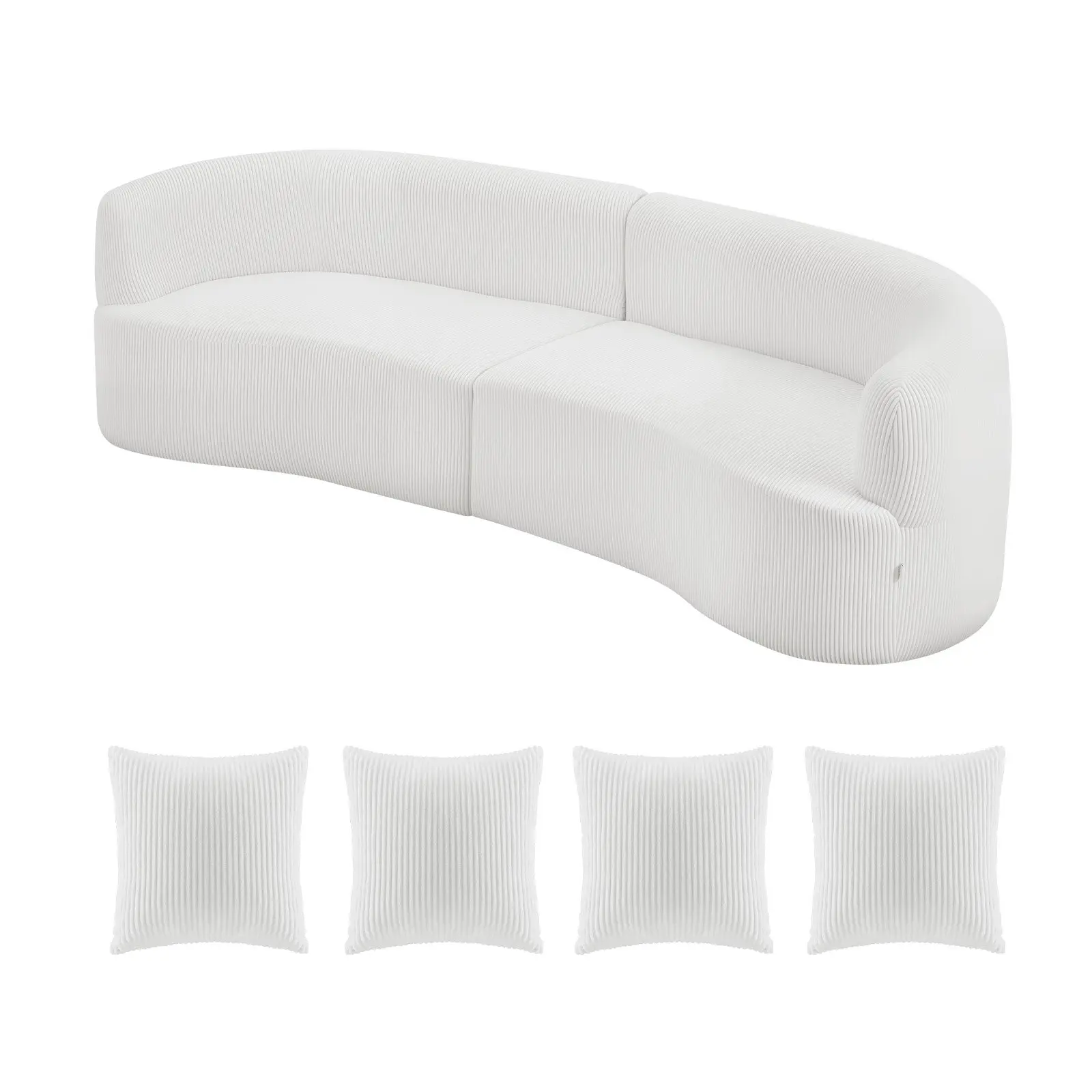 VEVOR Pet-Friendly Corduroy Cloud Plush Modular Sectional Sofa, 112" Curved Couch with 4 Pillows, Foam-Filled Deep Seat, Ergonomic Fit, Built-In Spring Coil System, 40.16x111.8x30.7 in, No Assembly Needed, White, for Living Room, Office, Apartment
