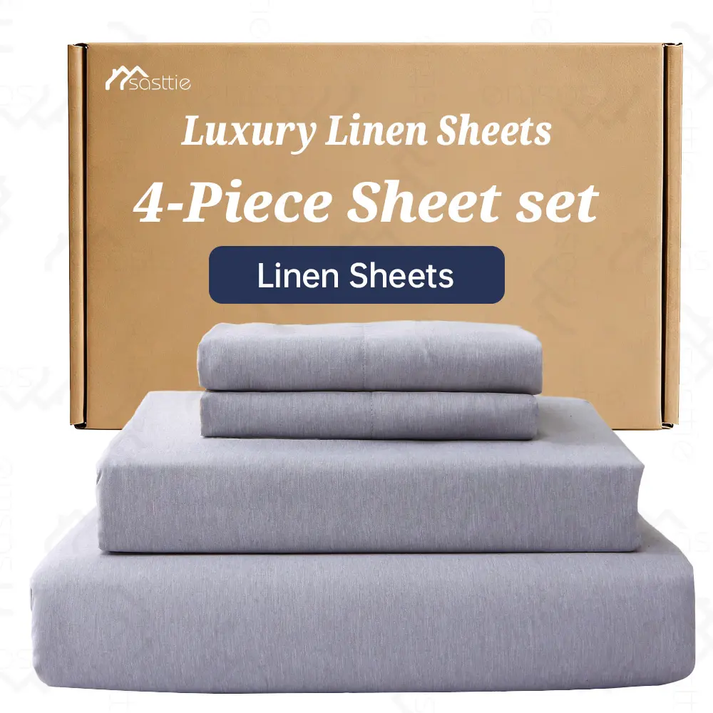 MUXHOMO 3/4pcs Linen Sheets, Breathable and Durable Line Full Size Sheets, Anti-Tear Line Bed Sheets, Machine Washable, 16 Inch Deep Pocket Breathable Bed Sheets Queen Size