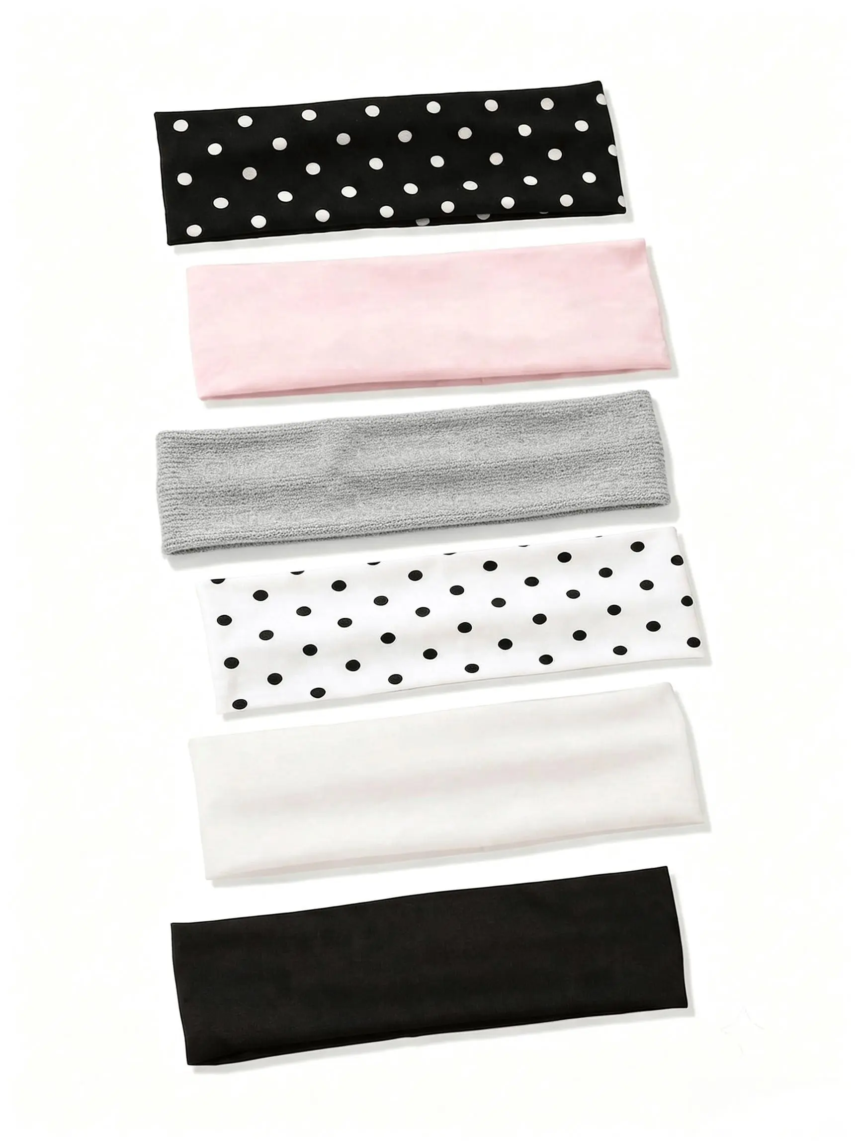 6-Piece Women's Fashionable Versatile Polka Dot Solid Hairbands Set, Perfect for Daily Use, Trendy and Stylish Accessories, Elastic Fashion Headbands