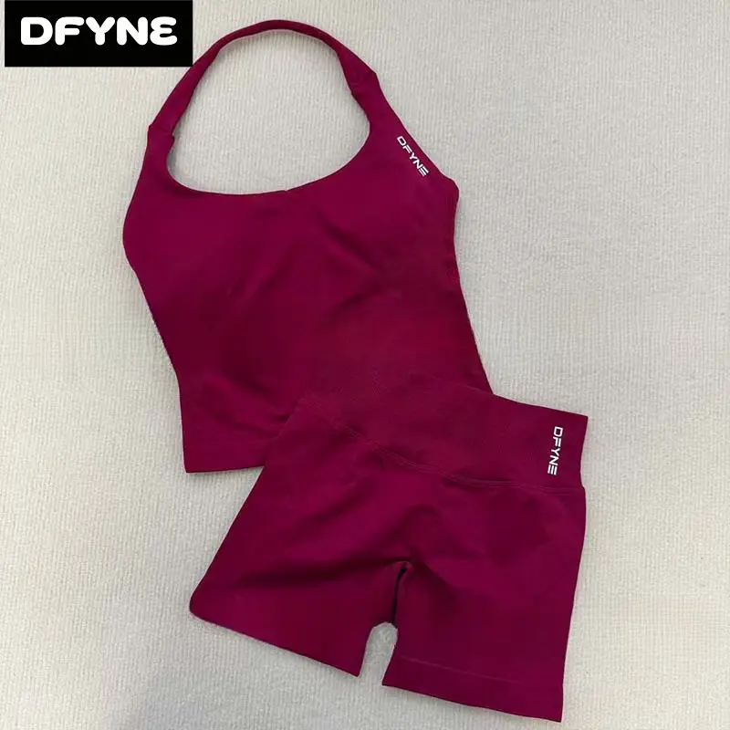 DFYNE Women's Snatched Square Neck Activewear Set| Zero-Feel High Stretch Compression Shorts & Fitted Gym Shirt| Squat Proof Suit
