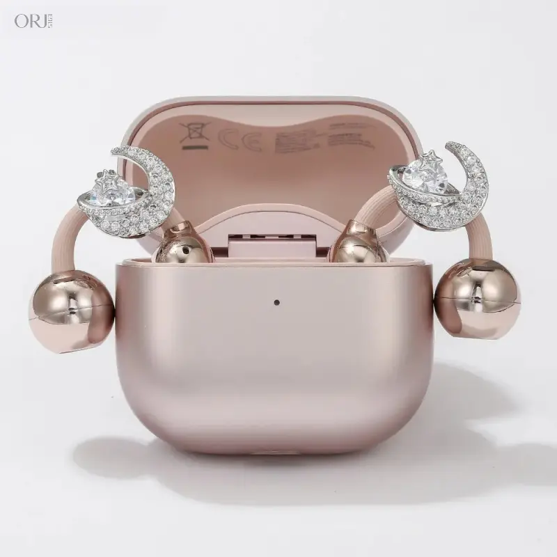 New "Star Moon Prologue" 1/2 Rhinestone Buckle Bluetooth Earphone Accessory Set - Niche Original Design, 1 Pair in Gold, Fashion Costume Jewelry Accessory, Shipping Included, Summerwins, One Pair In Gold,collection,,,Hypoall,C,sterl,flat,back,stud earring