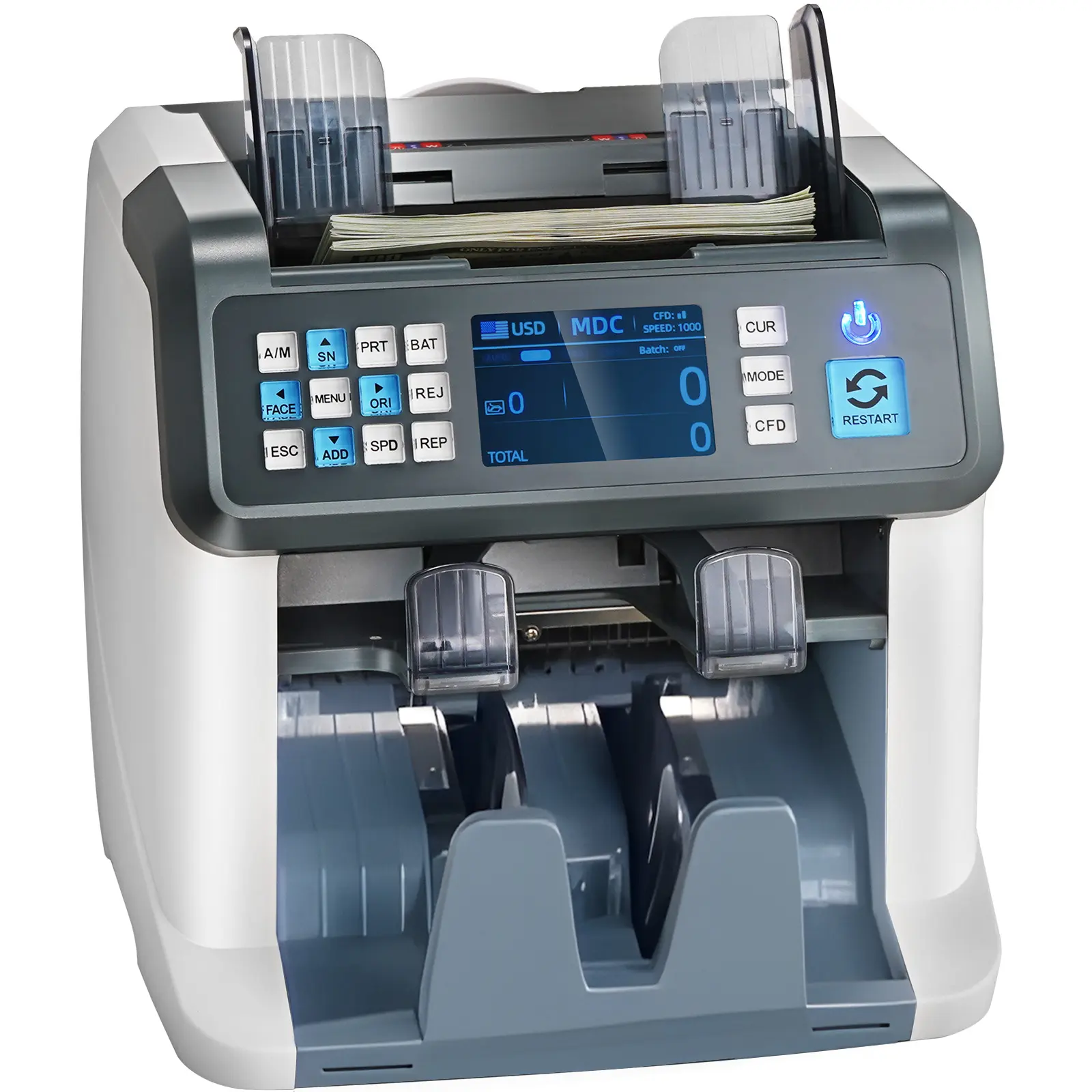 Money Counter Machine, Bill Counter with Mixed Denomination, AC100-240V/50-60Hz Voltage, ABS Construction
