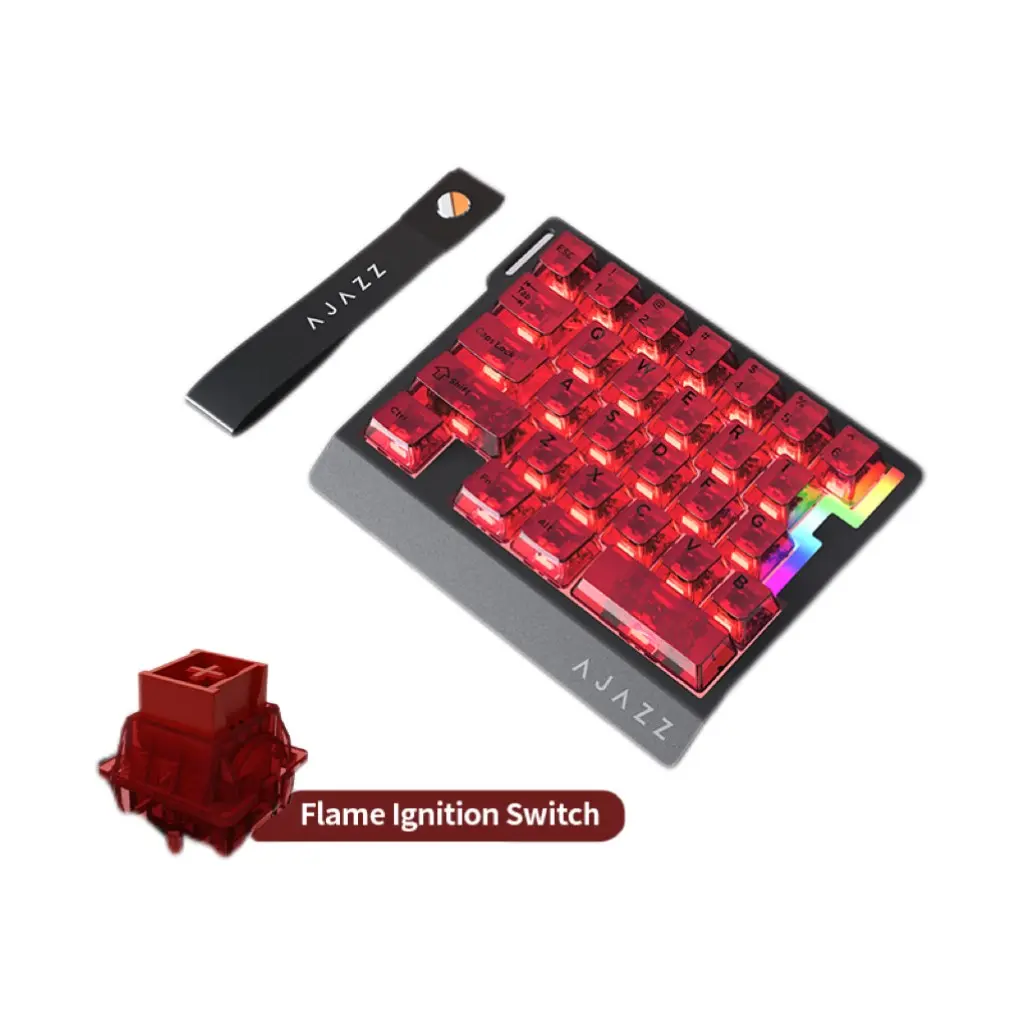 AJAZZ AK029 One Hand Esports Gaming Mechanical Keyboard Flame Initiation Switch for Esports Wired Gaming Magnetic Switch Compact Keyboard 29 Key Split Keyboard High Appearance Red Transparent Keycaps for Esports Gaming Use