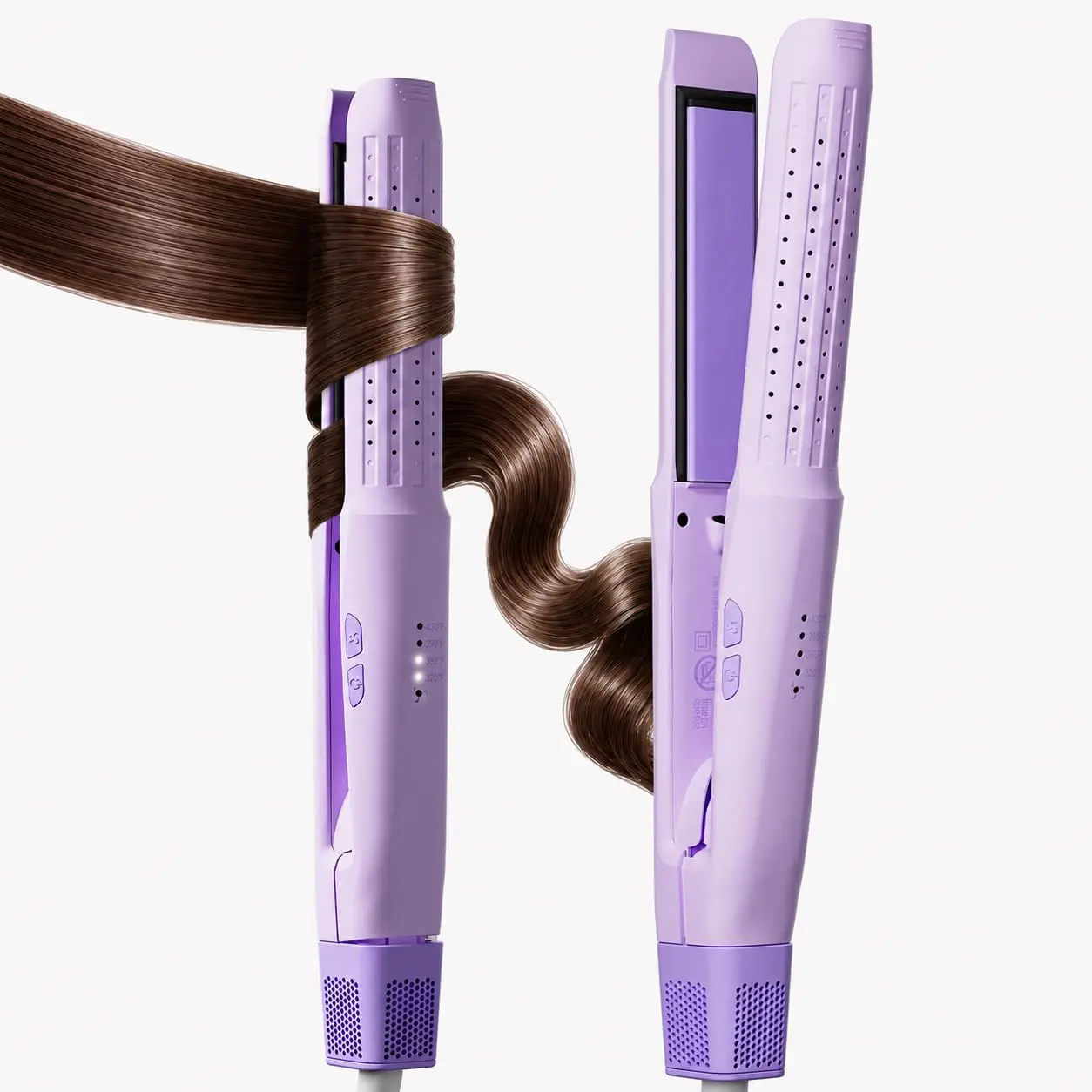 Ceramic Hair Straightener - Dual Voltage Travel Flat Iron with Cool Air Function.2 in 1 airflow styler flat iron purple.ceramic travel flat iron with cool air technologypurple cool air hair curler straightener.cool airflow flat iron with cooling vents