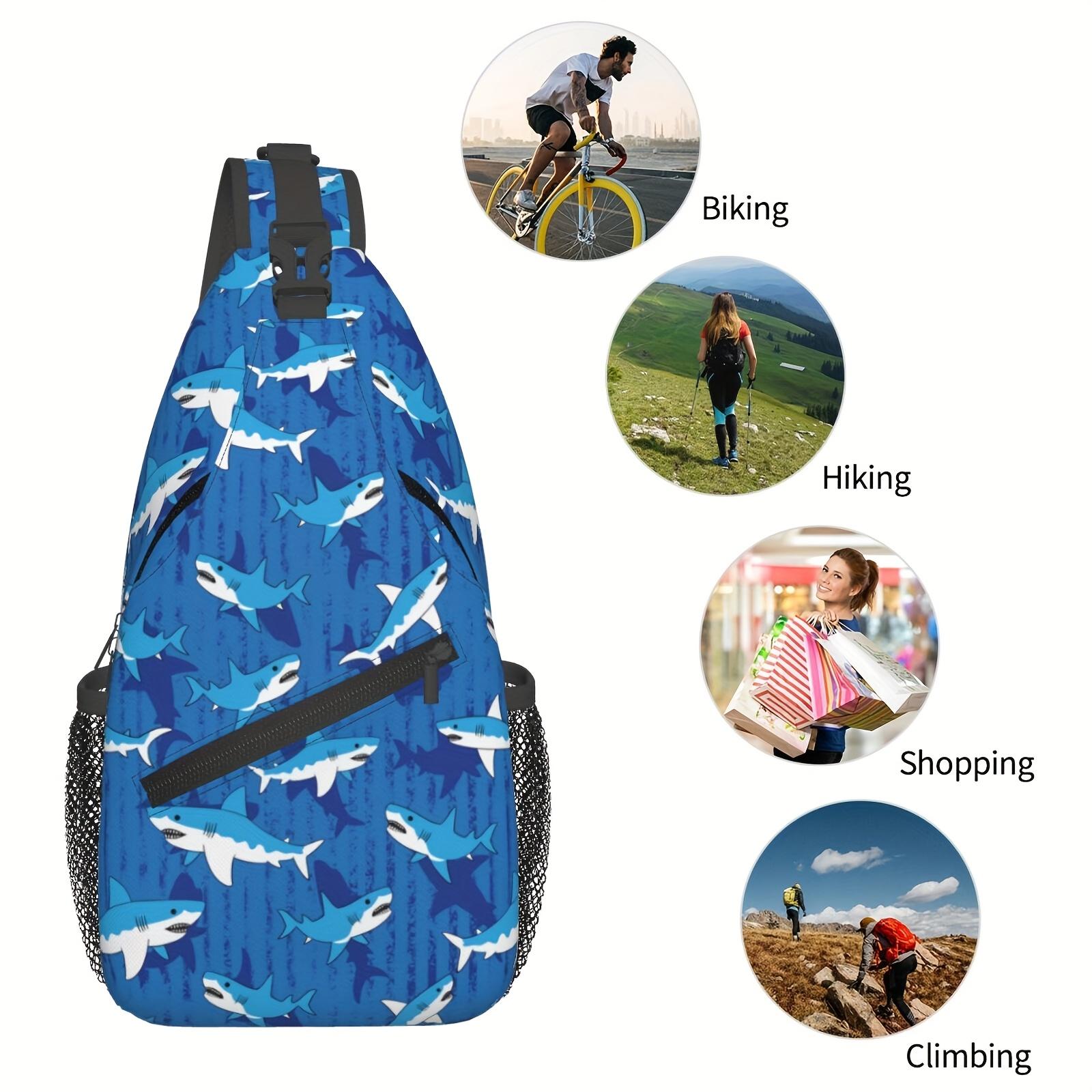 Crossbody Chest  Hiking Cartoon Style Shark Pattern Shoulder  Folding Large Capacity Fashion Durable Can Be Used For Shopping, Work, Leisure Travel Beach  Fishing  Travel Accessories Must Have  For School Back Christmas Gifts bag backpack