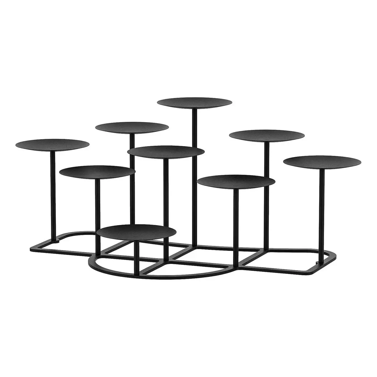 Black Matte Metal Multi-tier Candelabra Centerpiece - Geometric Candle Holder with Sturdy Base, Stable Platform for Pillar Candles, Minimalist Home Decor Supply, Black-P9