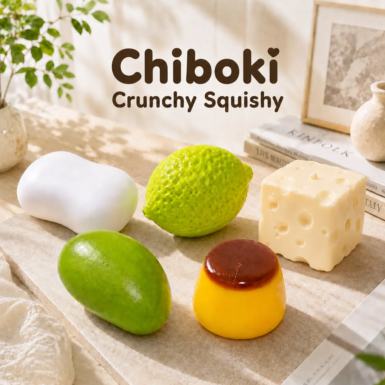 Chiboki Crunchy Squishy, Cute Aesthetic Slow Rising Squishy Collection, Soft Crunch Squeeze Fidget Toys, Desk & Room Decor Decompression Toys for Kids & Adults