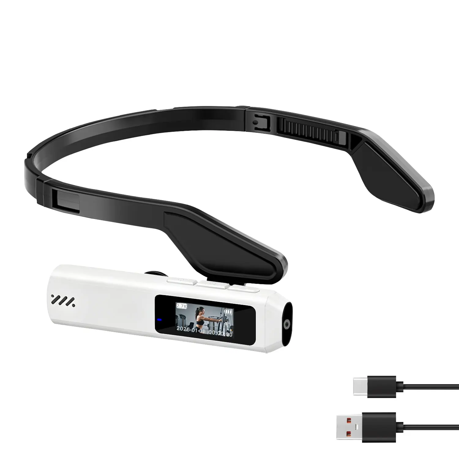 Wearable Head Mount POV Video Camera, Sports Camera with 2.7K Resolution 1200 Megapixels 110° Wide-Angle Shooting Voice Prompt Intelligent Noise Reduction for Lossless Recording for Motorcycle Rides Road Cycling Outdoor Trips First-Person Vlog
