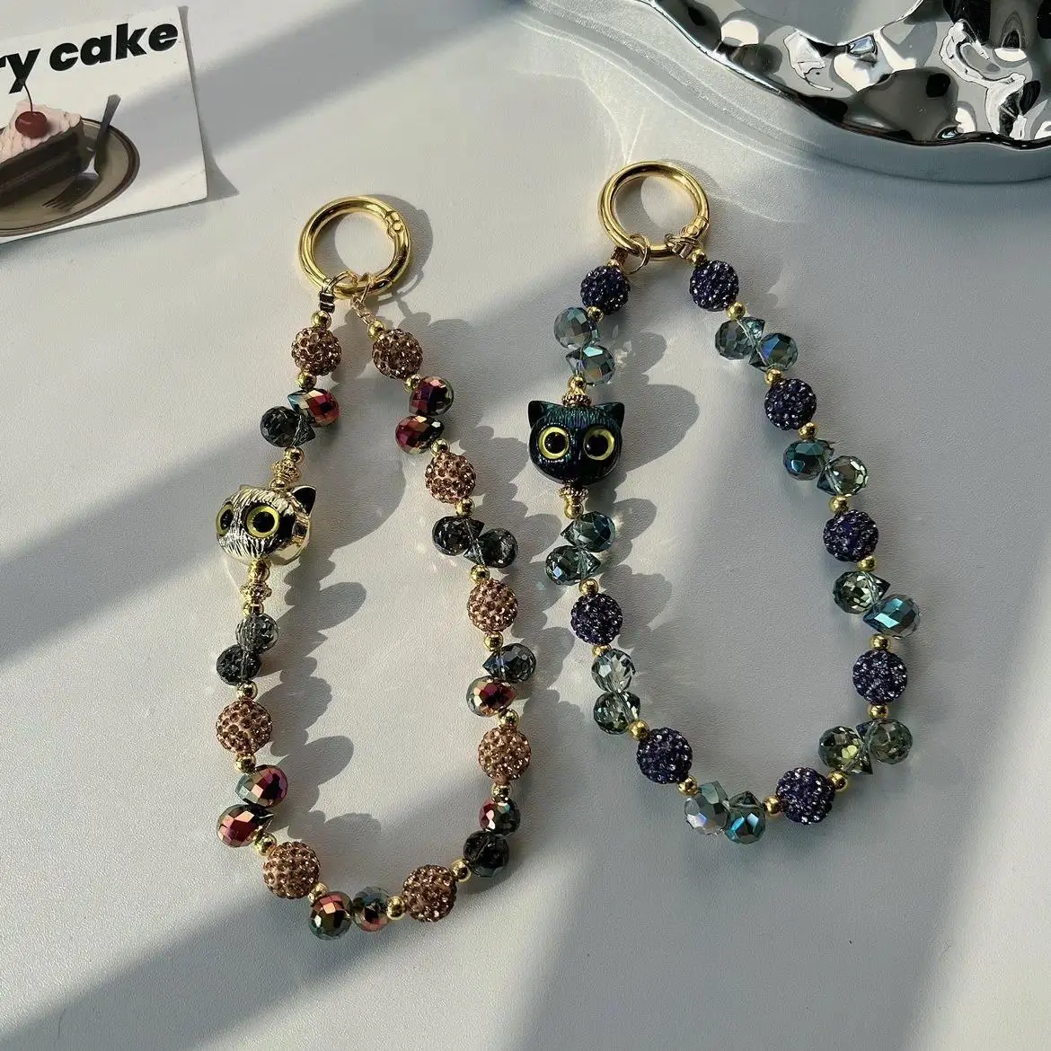 Luxurious Sparkling Crystal Cat DIY Beaded Phone Charm Strap - Chic, Crossbody Lanyard, Decorative, Glamorous, Cute Style Phone Straps & Charms, Vintage Wristlet, Girl's Bag Pendant, Chic Phone Straps & Charms