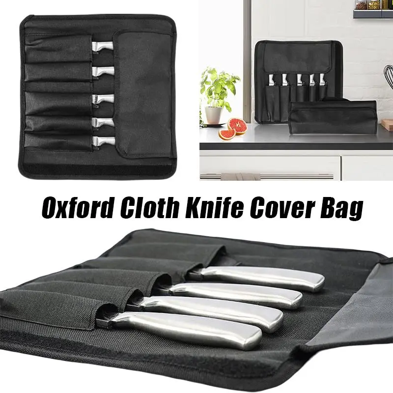 Portable Oxford Cloth Chef Roll Bag with 5 Compartments - Collapsible Storage Case for Kitchen Utensils, Cooking Tools and Accessories (Knives Not Included)