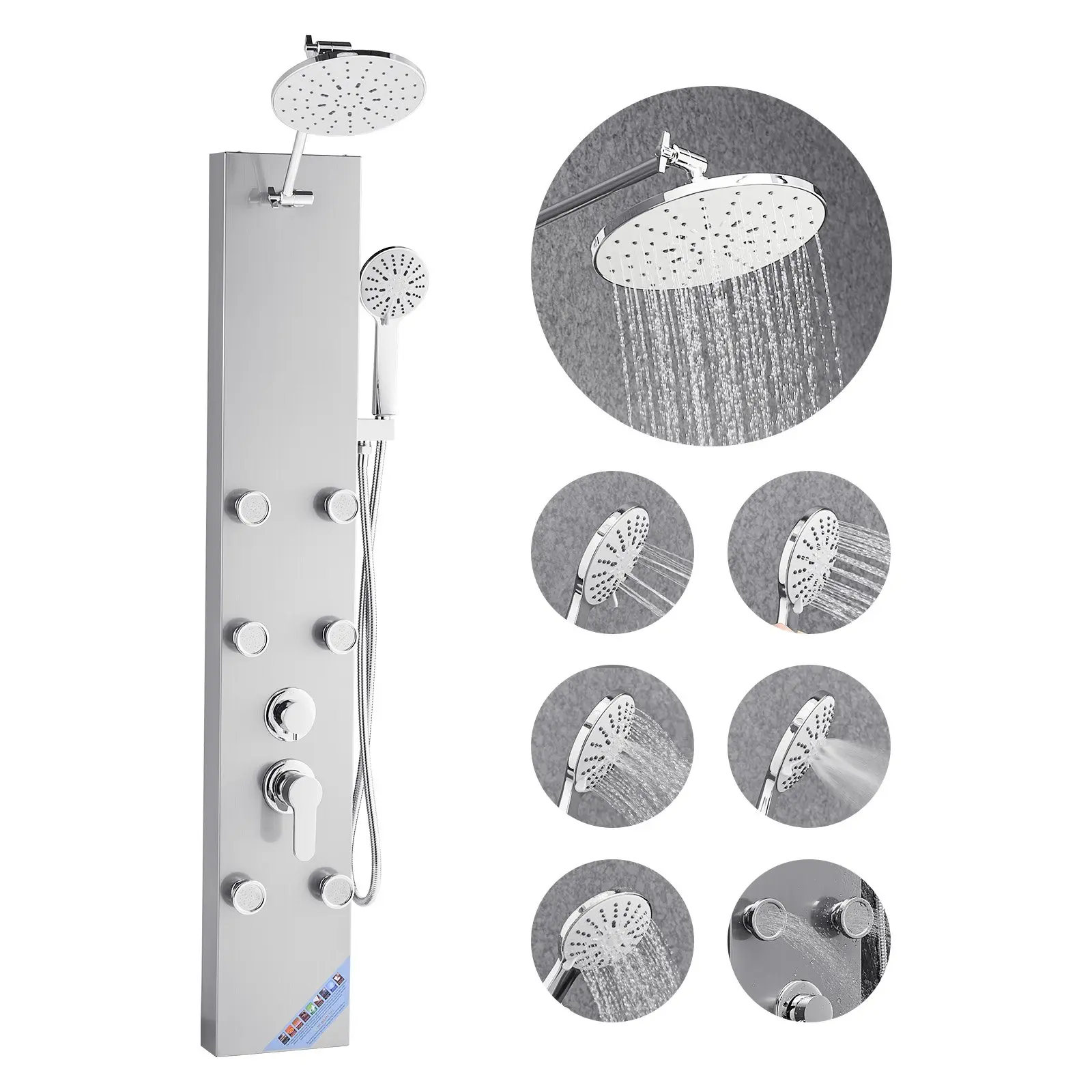 【DealsForYouDays】VEVOR Shower Panel Tower System with Rainfall Shower Head, 49 in Brushed Stainless Steel Shower Column, 3-Function Faucet, High Pressure Wall-Mount Rain Massage System with 6 Body Jets and Handheld