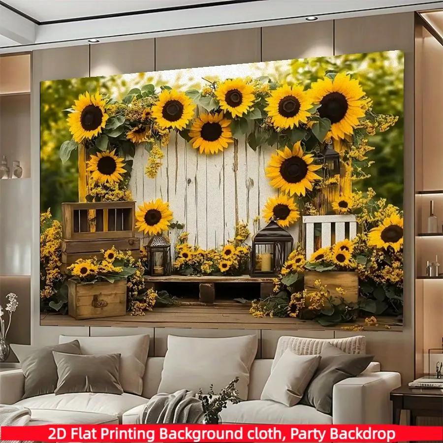 Sunflower field background banner, suitable for birthday parties,holiday decorations,holiday event background fabrics,wall decorations, home/room/indoor/outdoor decorations, garden decorations, photography background props, party decoration supplies/gifts