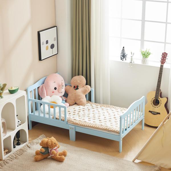 Toddler Bed with Safety Rails, Solid Wood Kids Bed Frame, Low Profile Montessori Floor Bed for Boys and Girls, 135*75*62.5cm