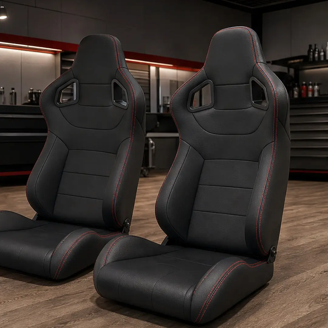ARCH 2-Pack Universal Reclinable Bucket Racing Seats, PVC Leather, Carbon Look Back, Dual Lock Sliders, 90-180 Degree Adjustable, 22.04in W x 18.10in (Incomplete Depth), Car Accessories, for Car Truck SUV Interior Upgrade, Black, Cars Accessories