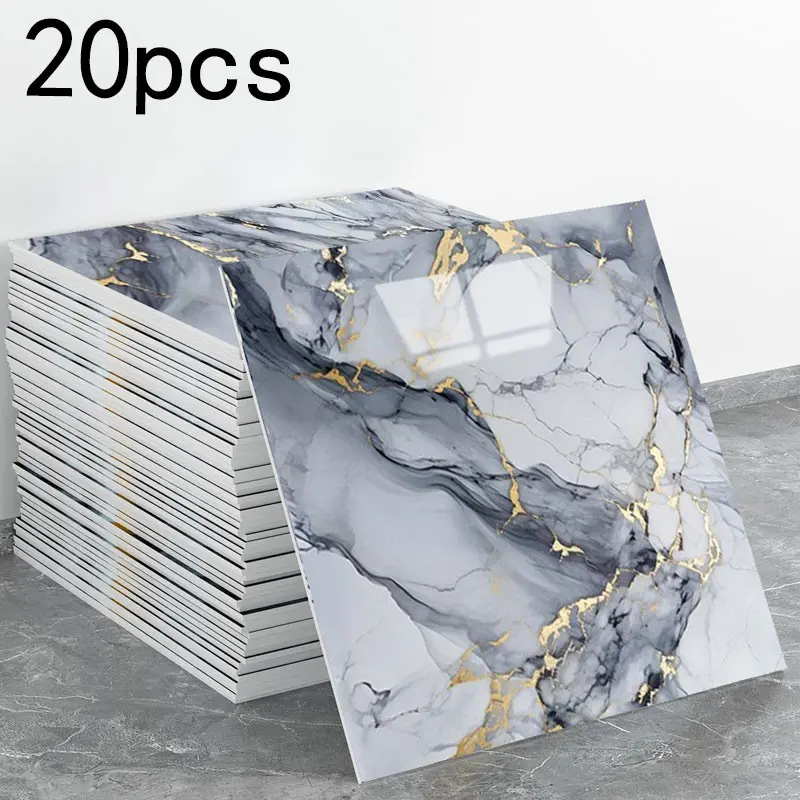 20 pieces of marble veneer and adhesive wall decoration panels, Decorative wall panels, waterproof bathroom wall tiles, peel-and-stick tiles, polyvinyl chloride foam wall panels, suitable for kitchens, bathrooms and living rooms