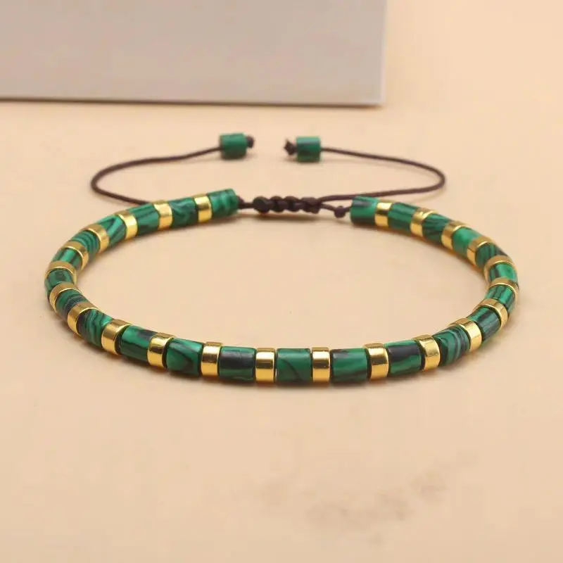 Bohemian natural malachite bracelet, handmade bead weaving adjustable, suitable for men and women daily wear and holiday gifts
