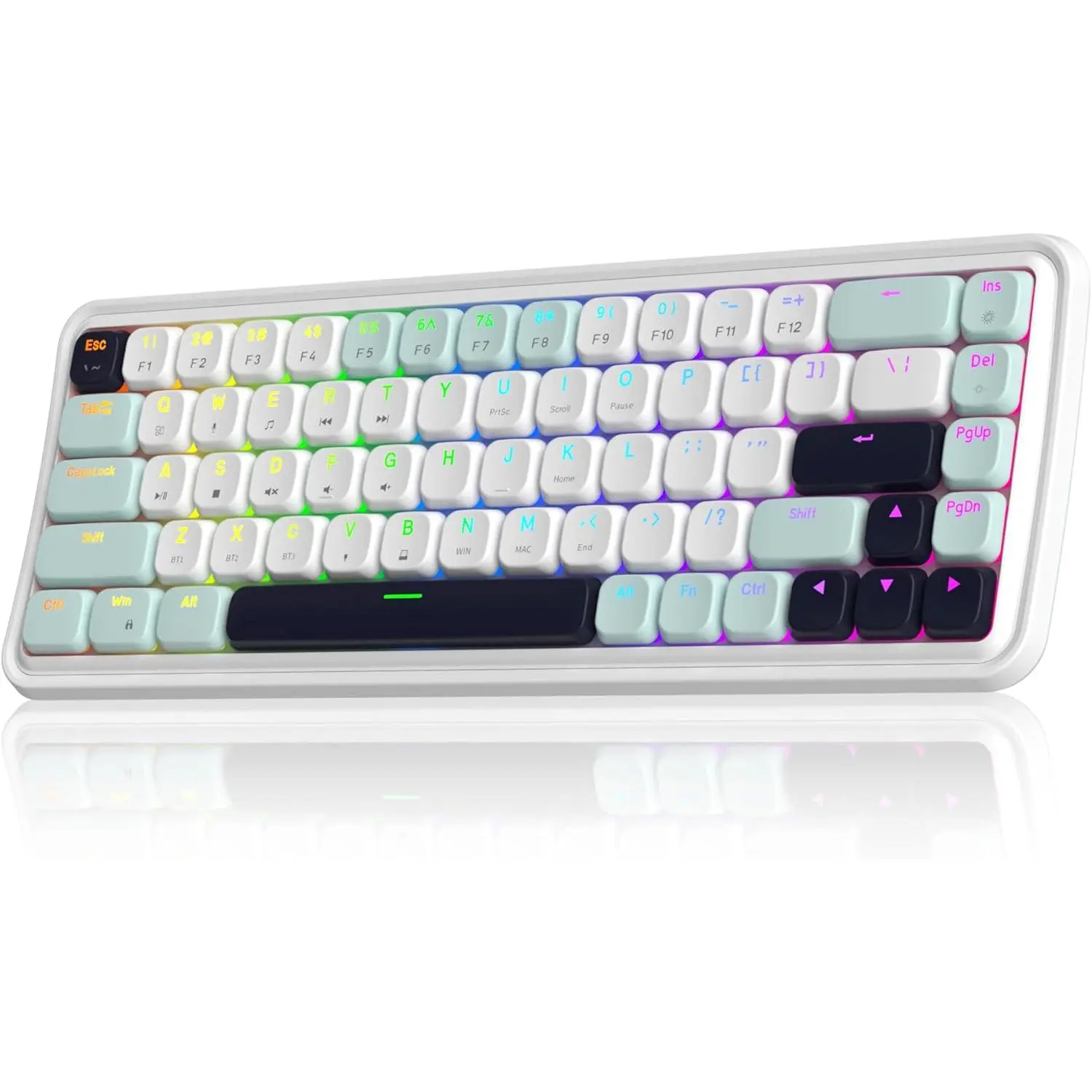60% Low-Profile  Mechanical Keyboard, BT5.0/2.4GHz/USB-C Ultra-Thin Design RGB Backlit Office Keyboard for Win/, Linear Red (White)