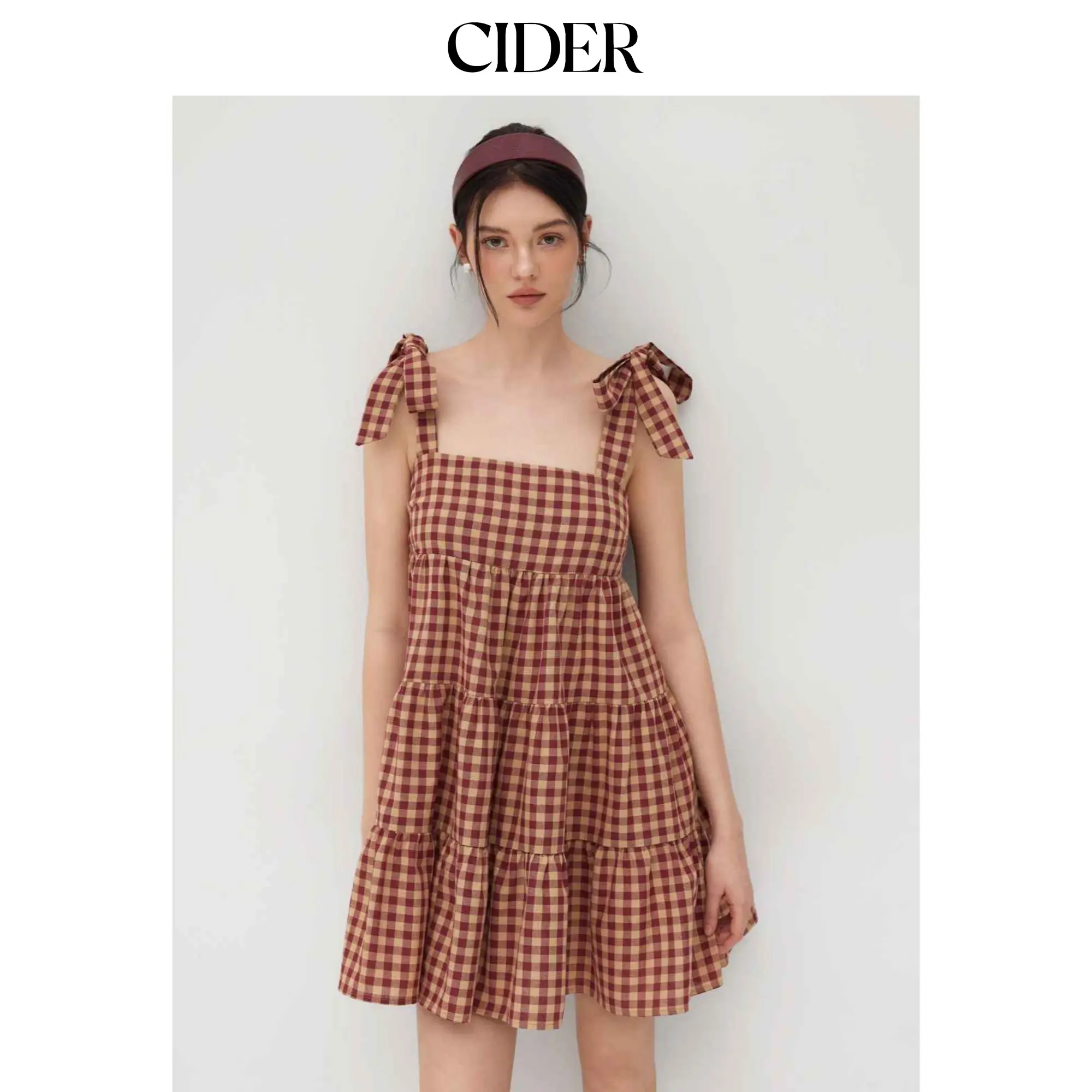 Cider [size 0-10] Cotton-blend Gingham Bowknot Tiered Ruffle Mini Dress SummerFinds