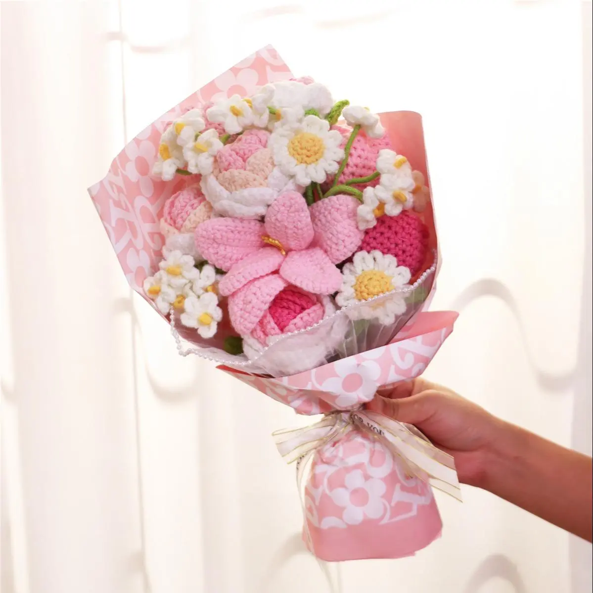 Handmade Crochet Home Decor Flower Bouquet, Artificial Autumn Flowers Set, Perfect for Parties, Weddings, Anniversaries, Holidays