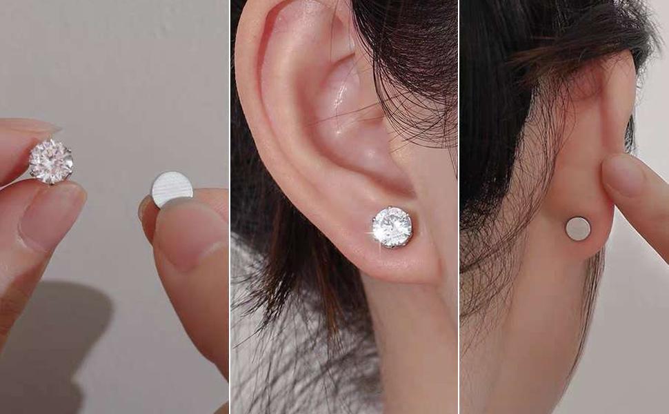 Jstyle 4 Pairs Stainless Steel Mens Womens Magnetic Stud Earrings Non-piercing CZ 4-7MM