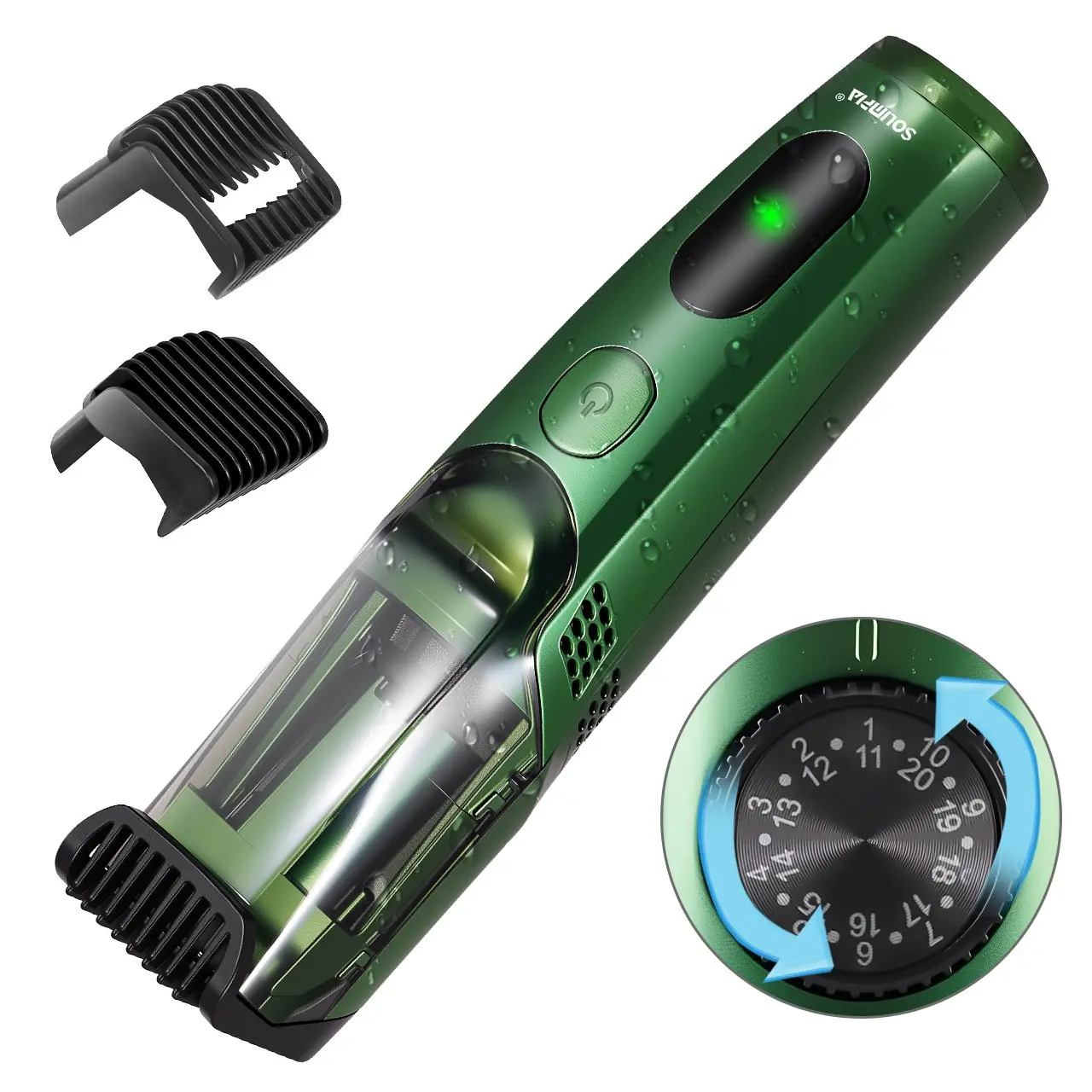Vacuum Beard Trimmer for Men, Rechargeable Mustache Trimmer, Cordless Beard Trimmer, Electric Shaver for Beard, Mustache & Stubble, Facial Hair Trimmer, IPX6 Waterproof，High Precision Blades for Skin fit