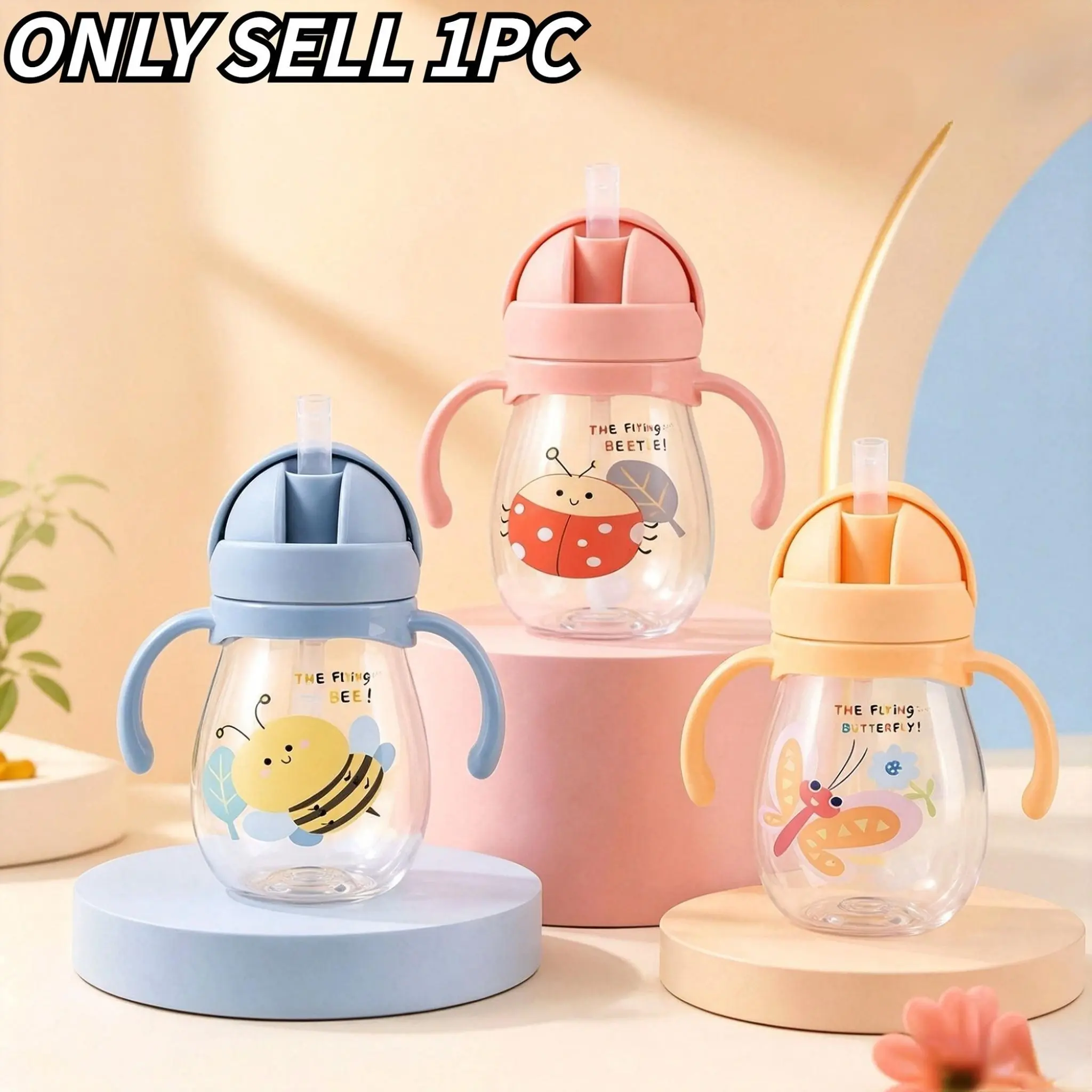 Cartoon Animal Baby Sippy Cup 350ML, Toddler Sippy Cups, Anti-Choking Straw, Gravity Ball Water Bottle Toddler, Leak-Proof, Handle, Ideal for Home, Travel, School