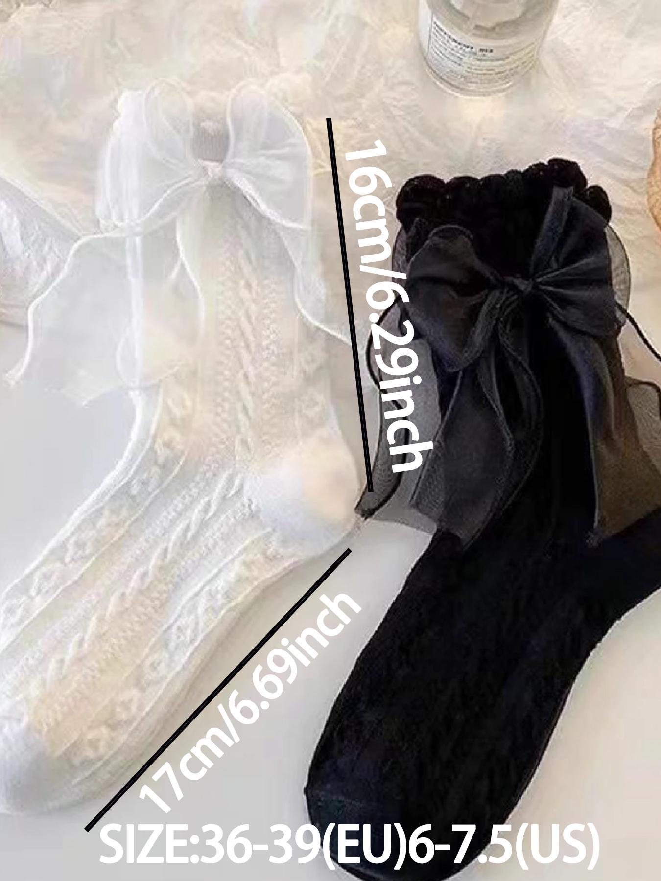 6 Pairs of Cute and Simple Women's Lolita Lace Bow Mid-Calf Socks, Comfortable Breathable Design for Everyday Wear, Lace Crew Socks, Floral Lace Socks