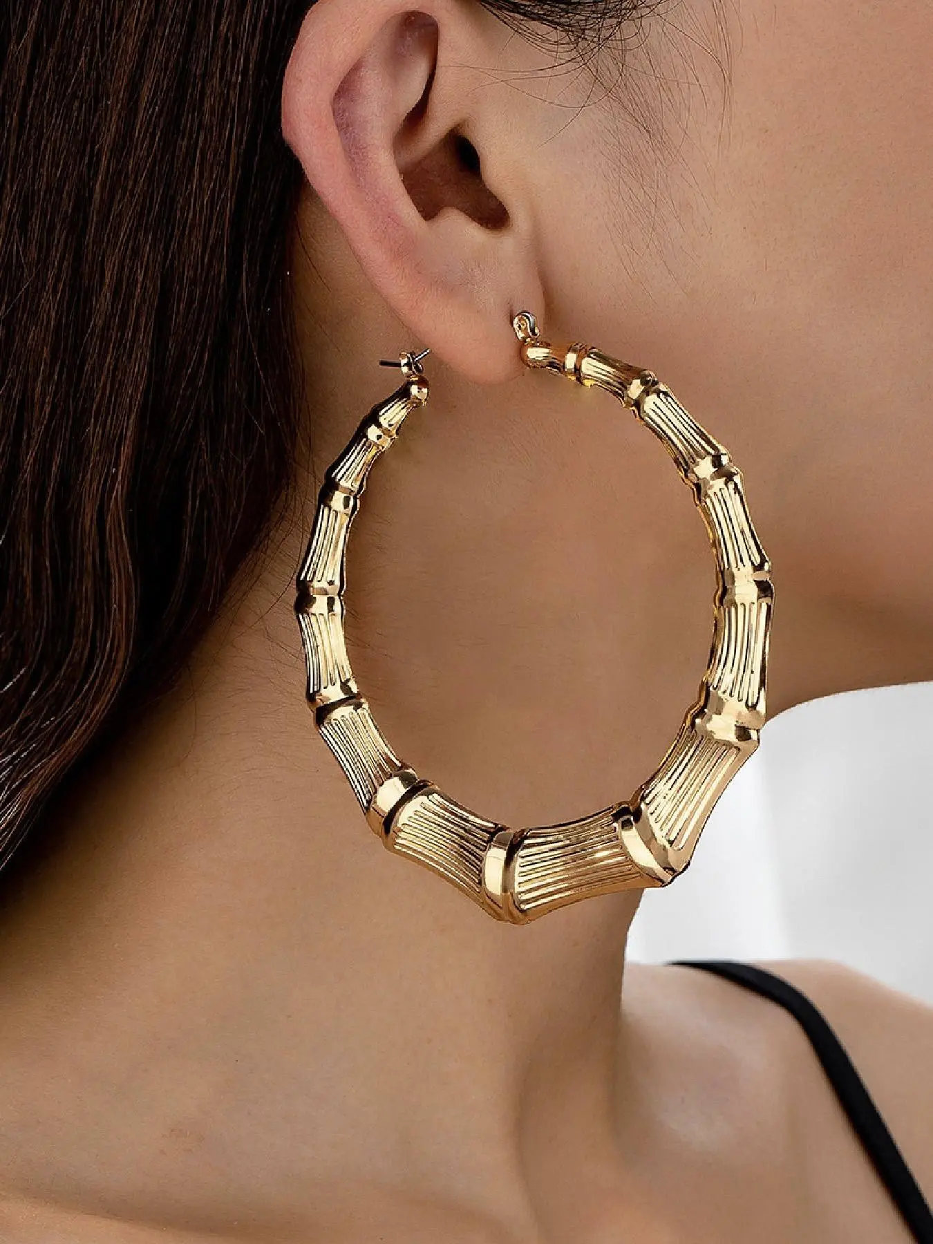 Women's Bamboo Earrings, Punk Style Large Bangle Design, Elegant Heart Pattern, Alloy Material, All Seasons Jewelry, Fashion Jewelry