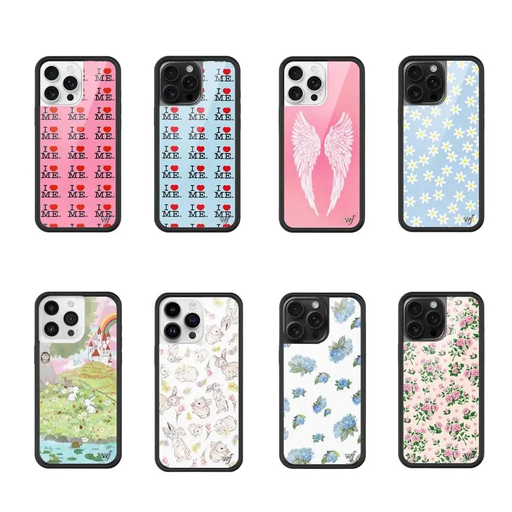 Shockproof Wildflower Angel Wing Cartoon Phone Case for iPhone 17 Pro, 12, 13, 14, 15, 16 Pro Max Plus - INS-Style Rabbit & "I Heart Me" Call Story Design with Accessories, Cartoon Cover