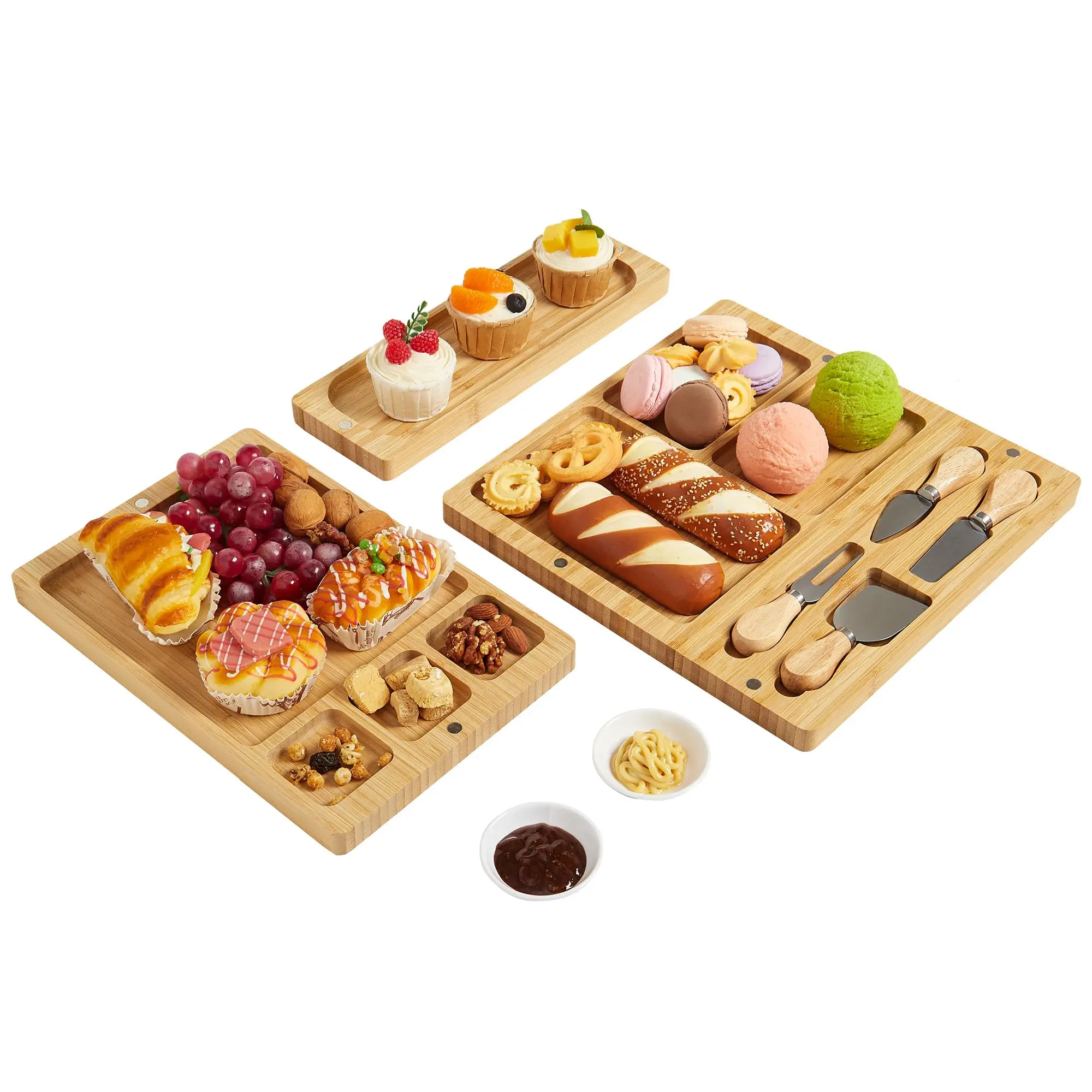 GARVEE Wooden Square Serving Platter Set 3-Piece Large Medium Small