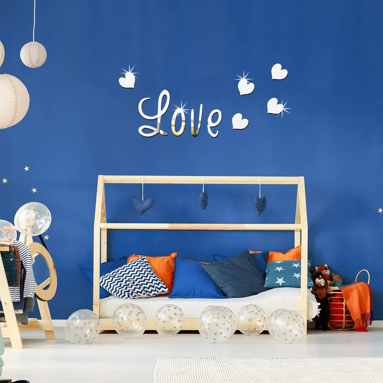 Heart Shaped Mirror Wall Sticker, 19pcs Letter Design Self Adhesive Wall Decor, Decor Sticker for Home Living Room Bedroom