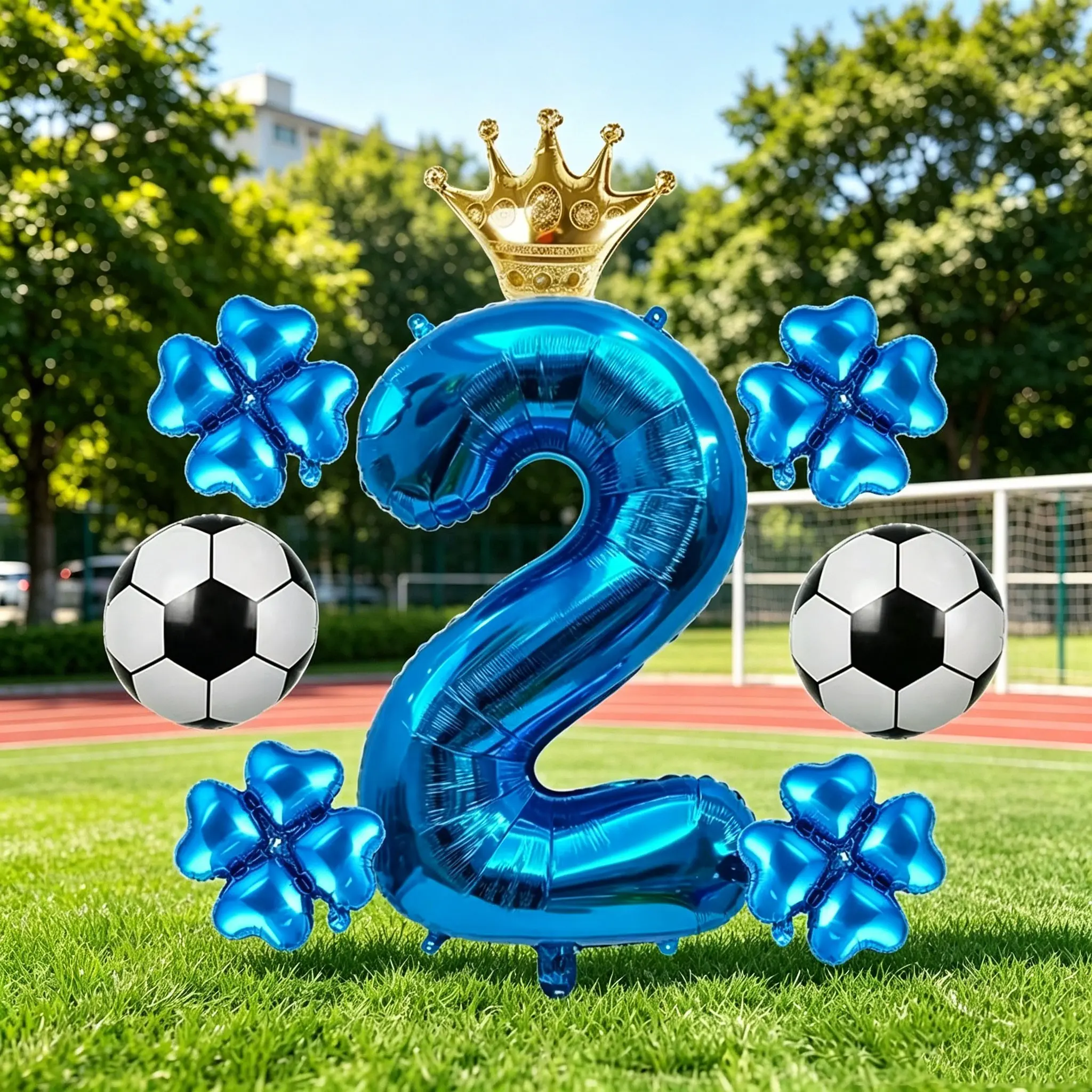 Football Theme Balloon Set, 32-Inch Blue Number Balloons, Gold Crown/soccer/heart Clover Balloons, Birthday Party Decorations, School Events, New Year