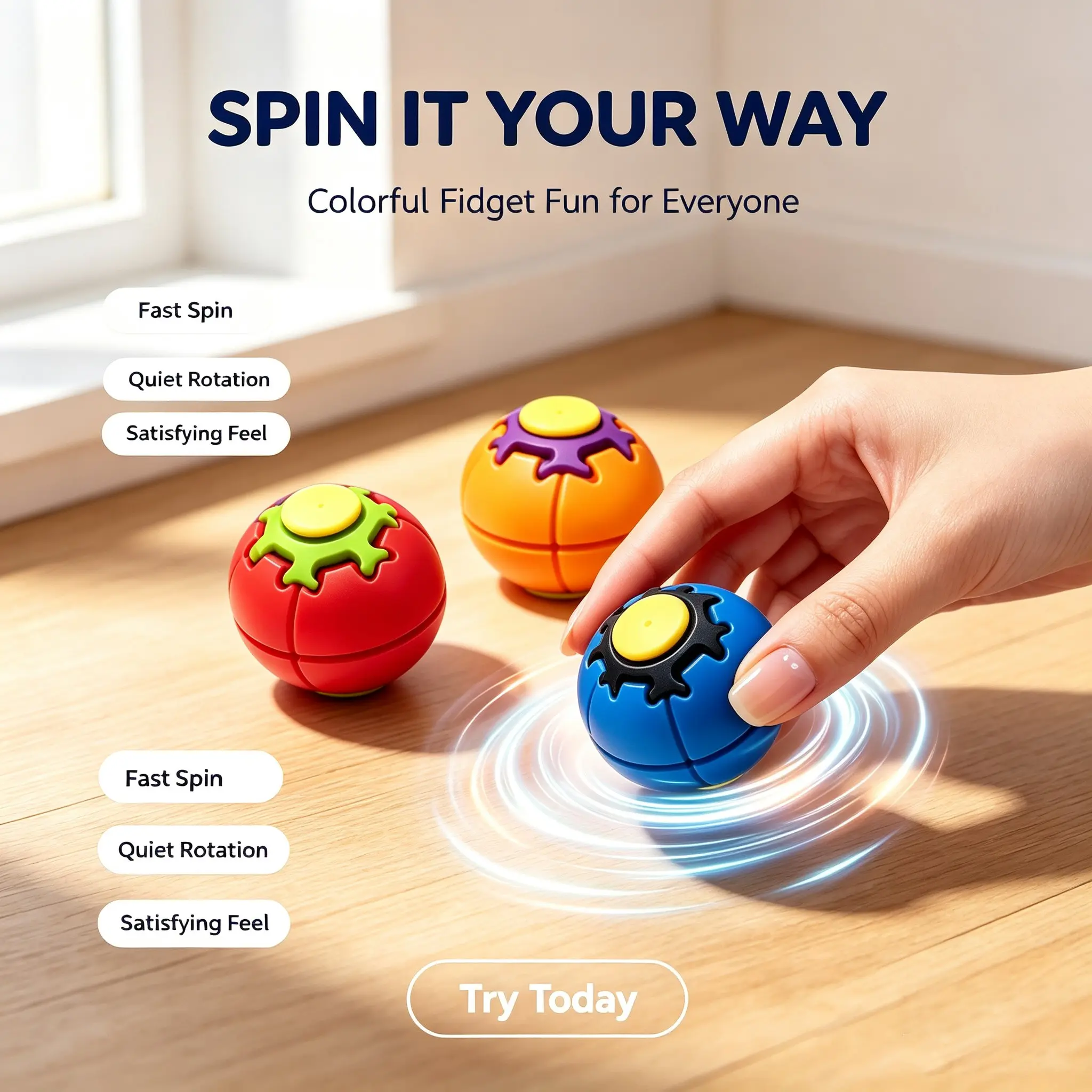 3D Printed Stress Ball, Finger Pressure Rotating Gyro Ball, Two Ways Play, Adult Stress Relief Toy, Relaxing Gyroscope Ball