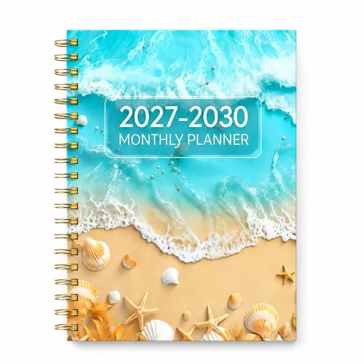 2027-2030 4-Year Monthly Planner Spiral Bound, Beach Ocean Cover 48 Month Calendar Agenda Notebook, Monthly Organizer with Holidays Notes & Tabs, for Women Men College Students Teachers Office Workers, Christmas New Year Birthday Back to School Gift