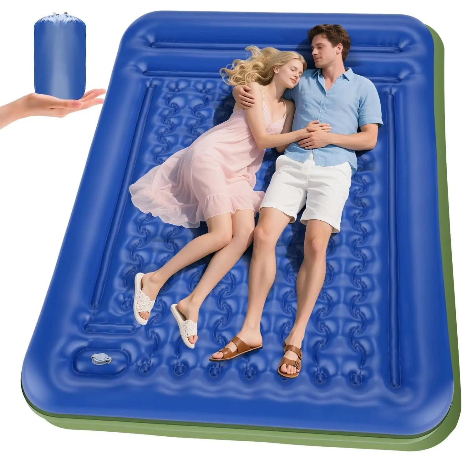 Double Sleeping Pad for Camping, Extra Thick 5 Inch Self-Inflating 2 Person Camping Mattress,with Built-In Foot Pump, Insulated Inflatable Trampoline Mat for Backpacking, Hiking, Tents & Winter
