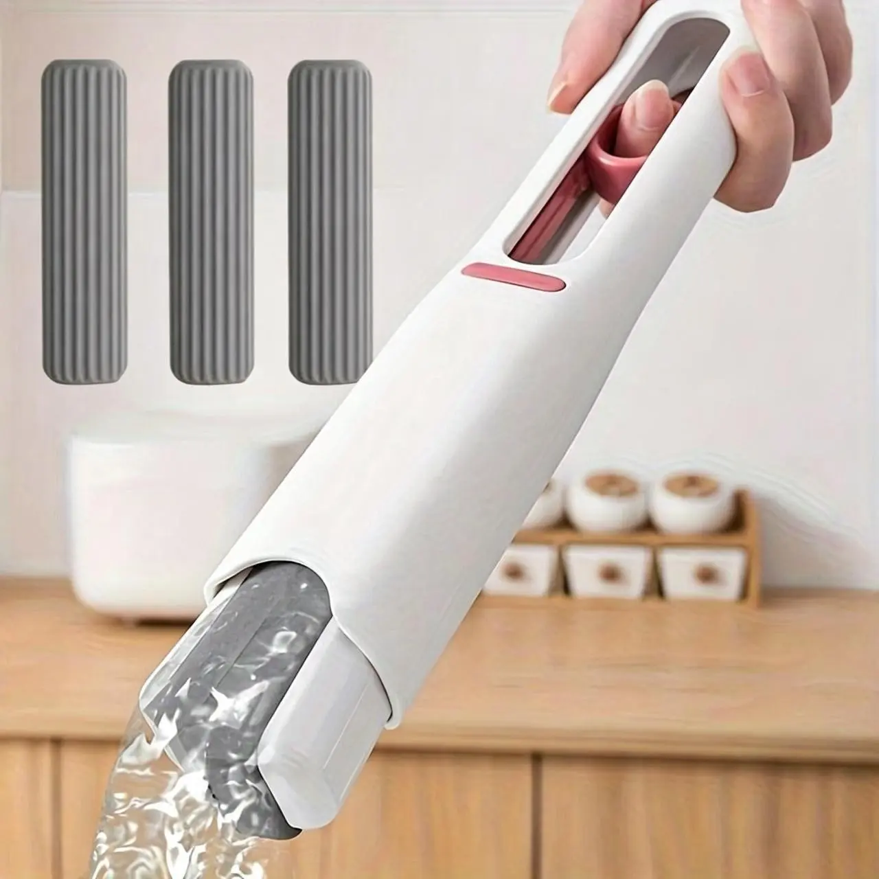 4-Piece Mini Mop Set with Self-Press Mechanism, Portable Synthetic Fiber Cleaning Tool, Ideal for Home, Bedroom, Furniture, Window Cleaning