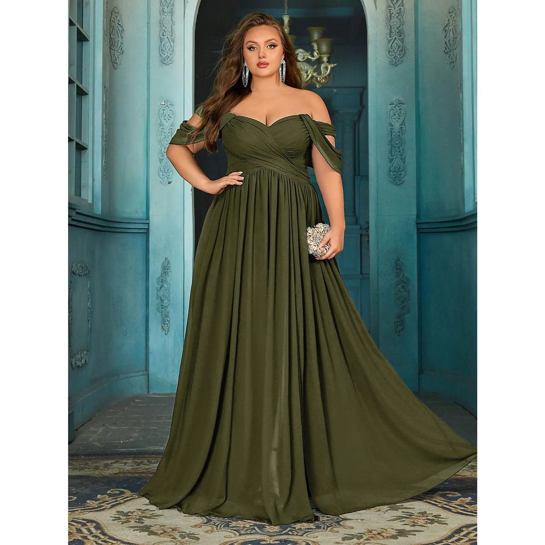 Simple Daily Plus Size Bridesmaid Gown Summer Upscale Women Formal Dress For Romantic Wedding, Formal Events, Wedding Guest Solid Color Chiffon Long Dresses